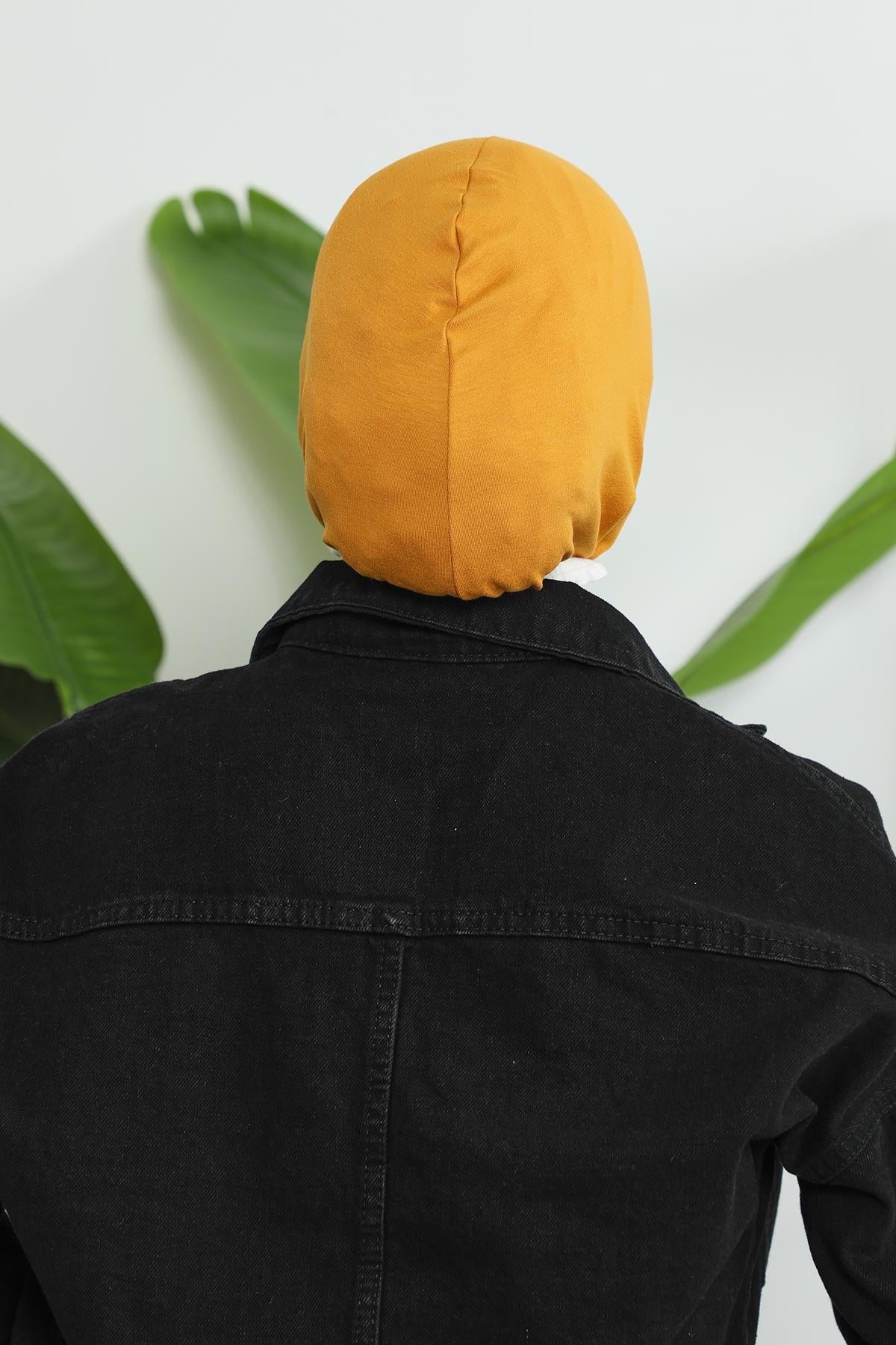 Minimalist Design Cotton Under Scarf Bonnet, Soft and Breathable Inner Hijab Cap, Easy Wear Cotton Bonnet Turban Ninja Cap,TB-4 Mustard Yellow