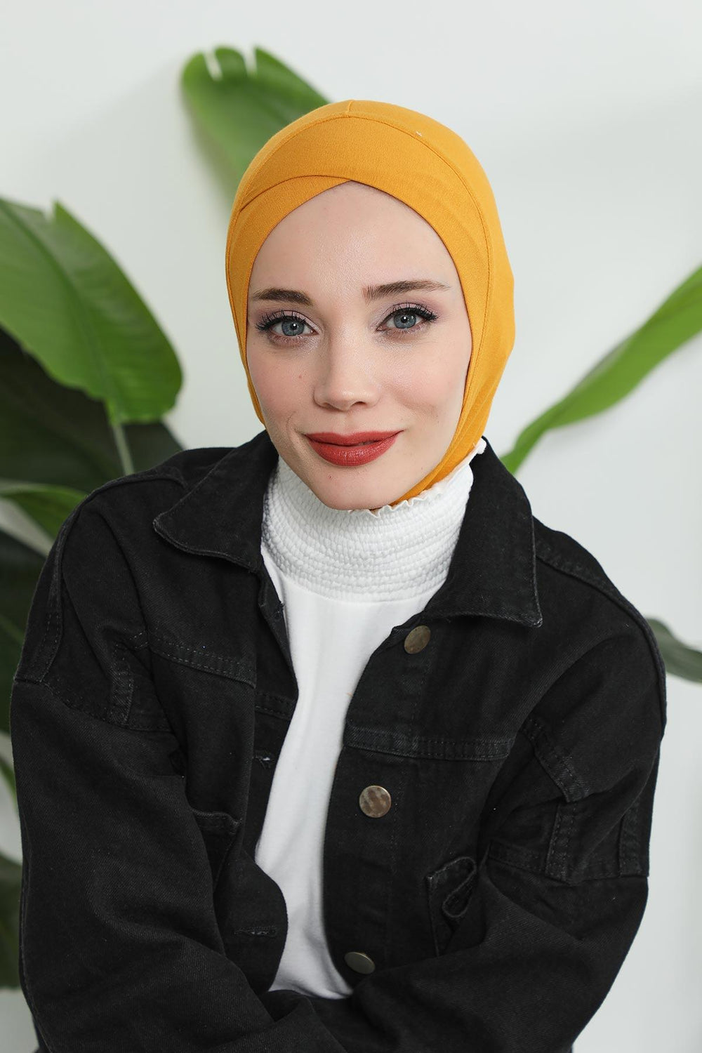 Minimalist Design Cotton Under Scarf Bonnet, Soft and Breathable Inner Hijab Cap, Easy Wear Cotton Bonnet Turban Ninja Cap,TB-4 Mustard Yellow