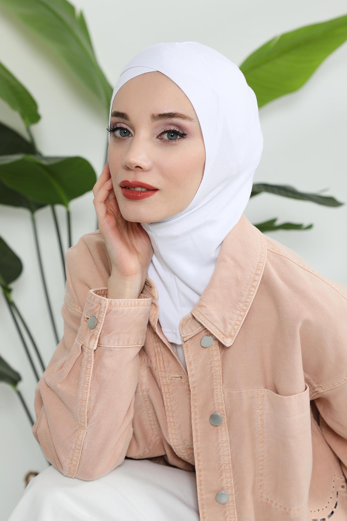 Minimalist Design Cotton Under Scarf Bonnet, Soft and Breathable Inner Hijab Cap, Easy Wear Cotton Bonnet Turban Ninja Cap,TB-4 White