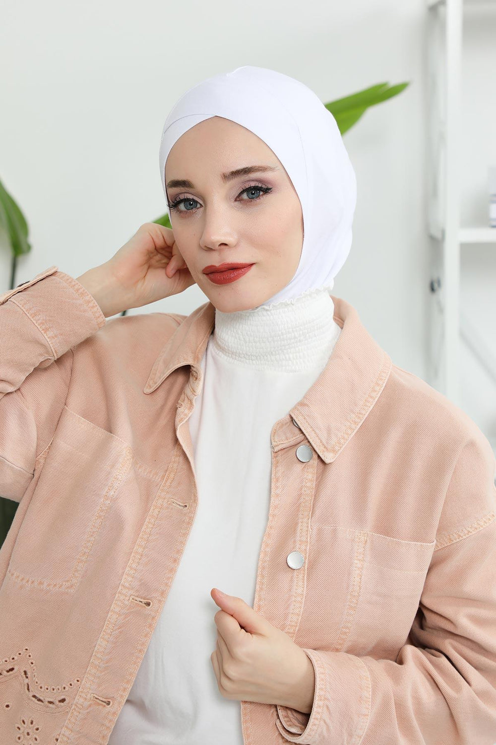 Minimalist Design Cotton Under Scarf Bonnet, Soft and Breathable Inner Hijab Cap, Easy Wear Cotton Bonnet Turban Ninja Cap,TB-4 White
