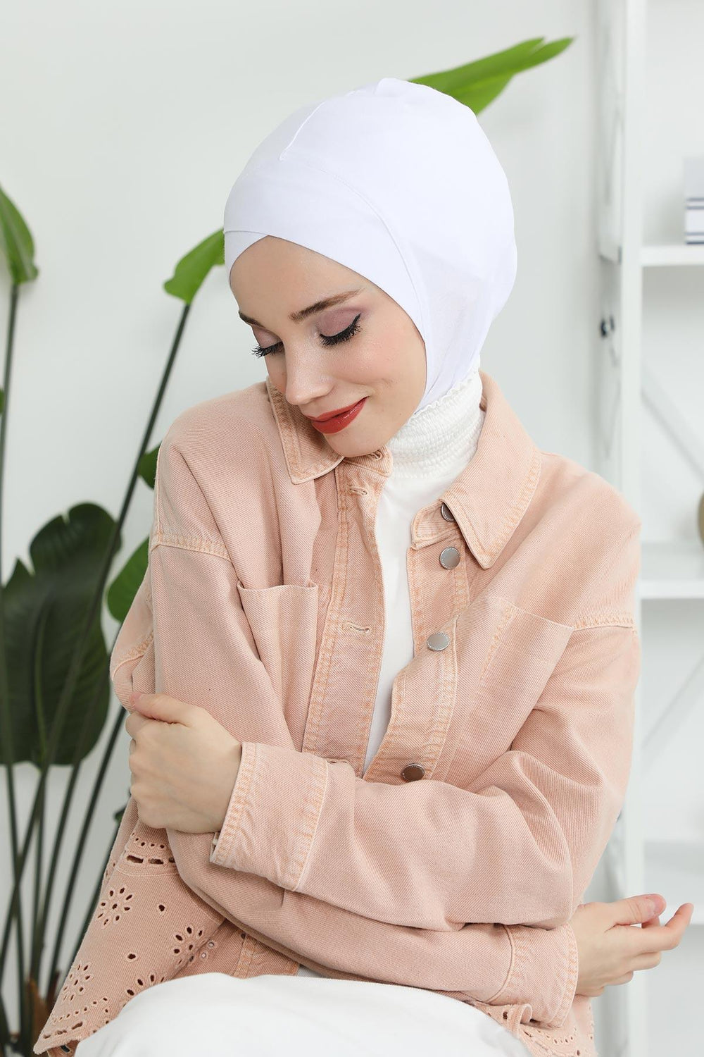 Minimalist Design Cotton Under Scarf Bonnet, Soft and Breathable Inner Hijab Cap, Easy Wear Cotton Bonnet Turban Ninja Cap,TB-4 White