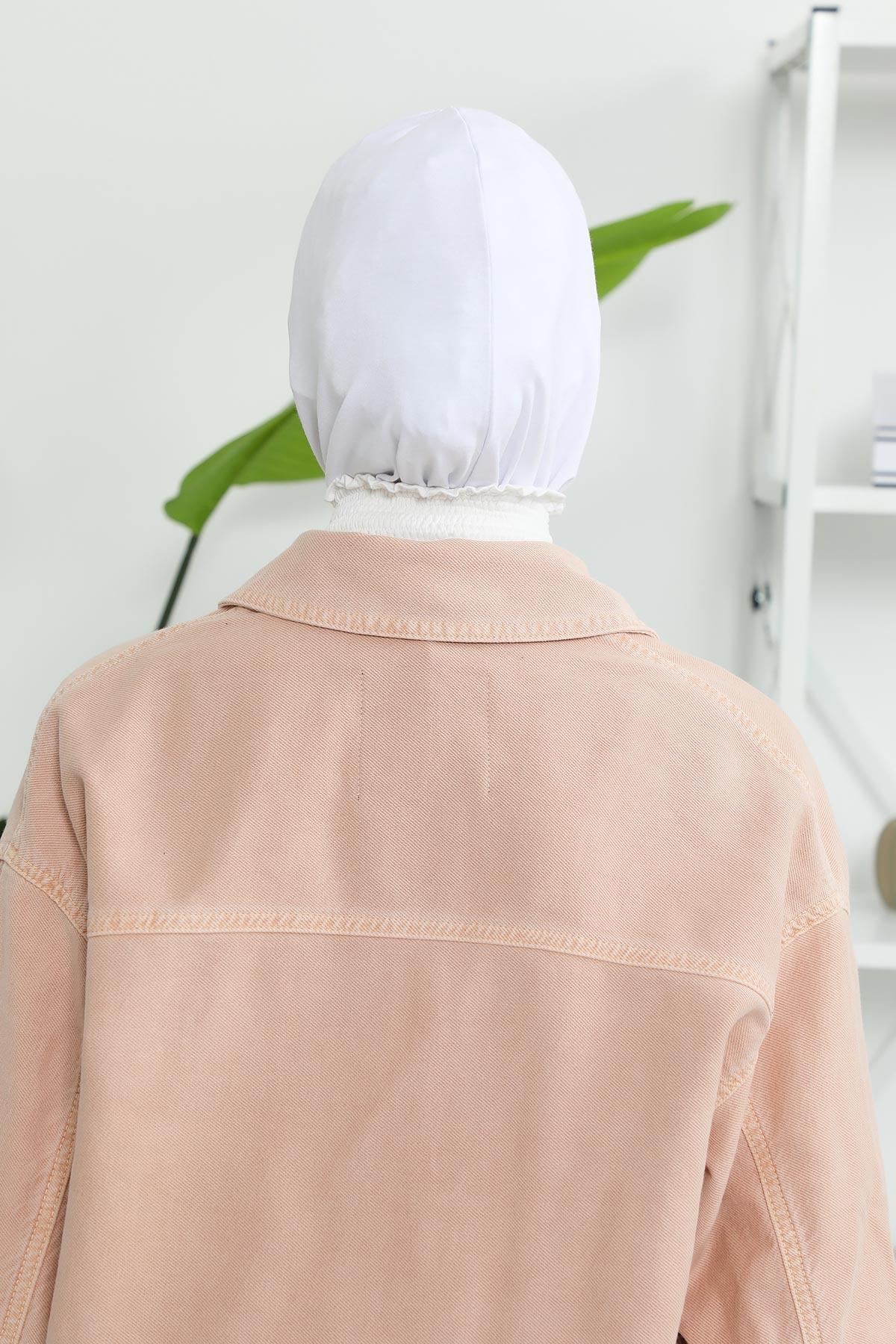 Minimalist Design Cotton Under Scarf Bonnet, Soft and Breathable Inner Hijab Cap, Easy Wear Cotton Bonnet Turban Ninja Cap,TB-4 White