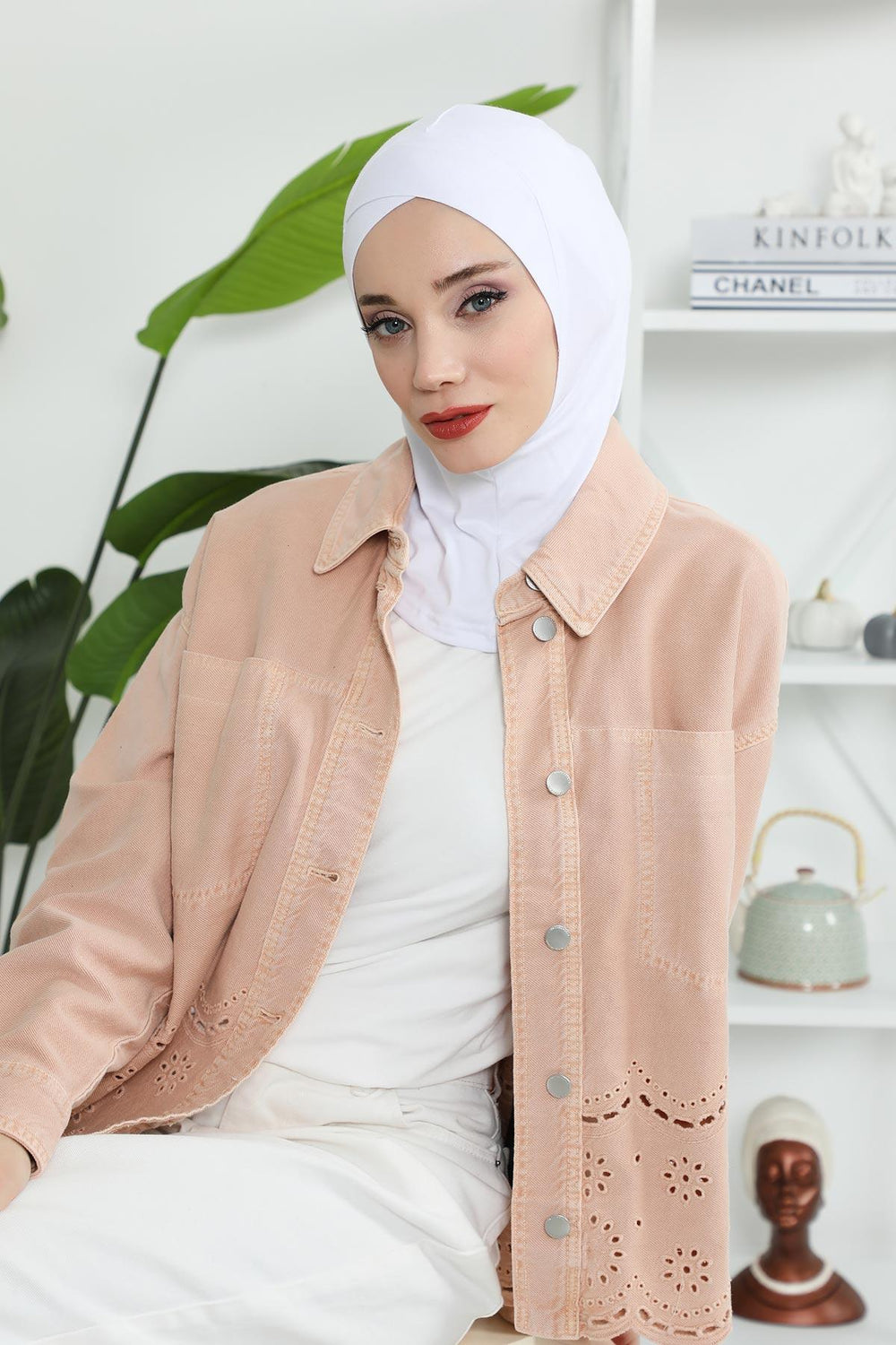Minimalist Design Cotton Under Scarf Bonnet, Soft and Breathable Inner Hijab Cap, Easy Wear Cotton Bonnet Turban Ninja Cap,TB-4 White