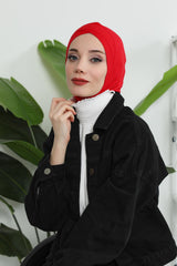 Minimalist Design Cotton Under Scarf Bonnet, Soft and Breathable Inner Hijab Cap, Easy Wear Cotton Bonnet Turban Ninja Cap,TB-4 Red