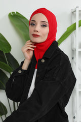 Minimalist Design Cotton Under Scarf Bonnet, Soft and Breathable Inner Hijab Cap, Easy Wear Cotton Bonnet Turban Ninja Cap,TB-4 Red