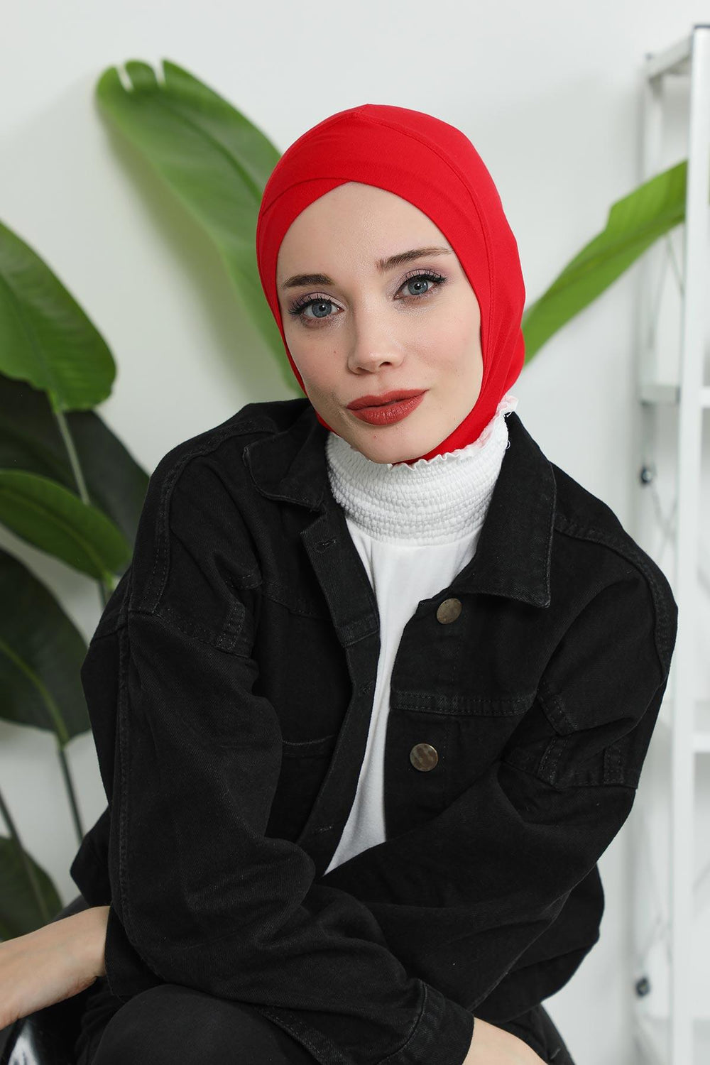 Minimalist Design Cotton Under Scarf Bonnet, Soft and Breathable Inner Hijab Cap, Easy Wear Cotton Bonnet Turban Ninja Cap,TB-4 Red