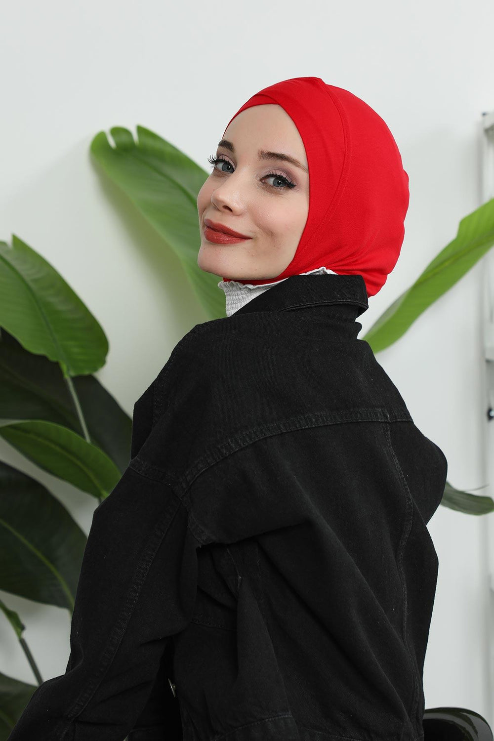 Minimalist Design Cotton Under Scarf Bonnet, Soft and Breathable Inner Hijab Cap, Easy Wear Cotton Bonnet Turban Ninja Cap,TB-4 Red