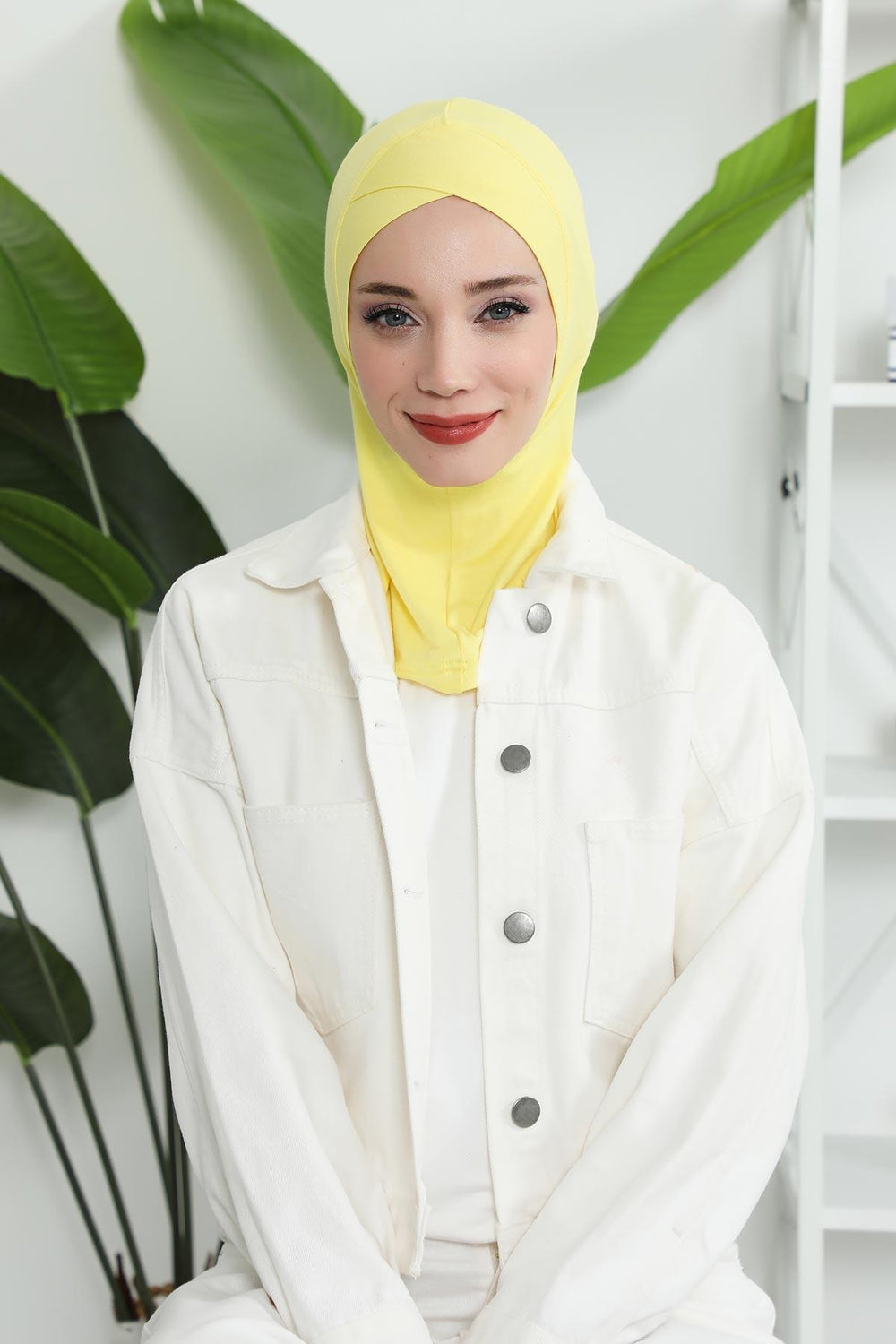 Minimalist Design Cotton Under Scarf Bonnet, Soft and Breathable Inner Hijab Cap, Easy Wear Cotton Bonnet Turban Ninja Cap,TB-4 Yellow