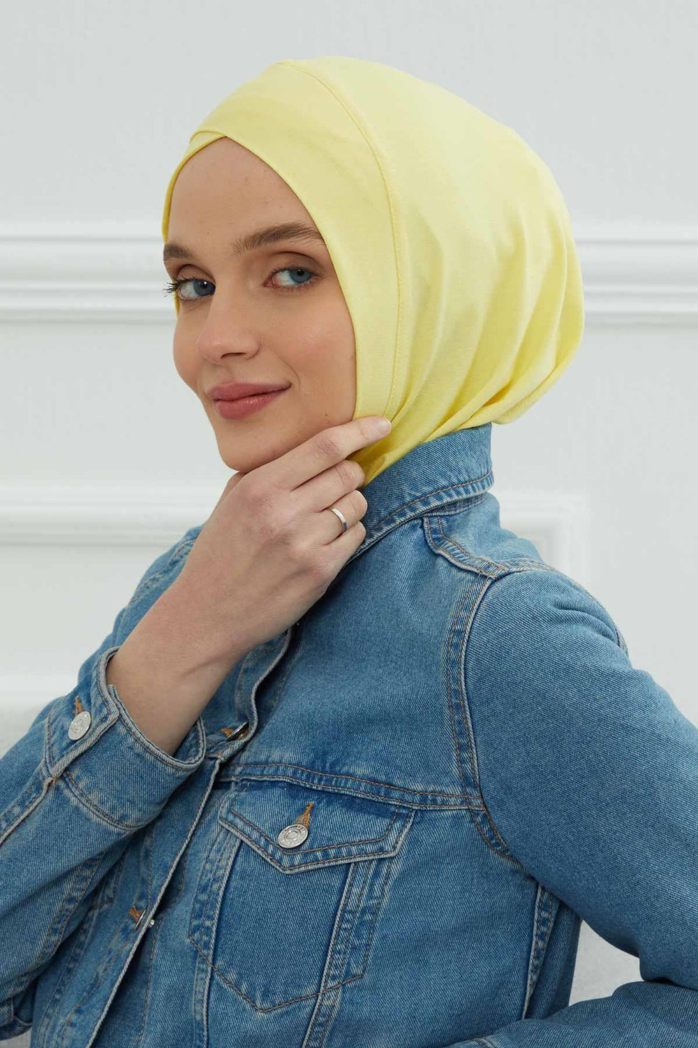 Minimalist Design Cotton Under Scarf Bonnet, Soft and Breathable Inner Hijab Cap, Easy Wear Cotton Bonnet Turban Ninja Cap,TB-4 Yellow