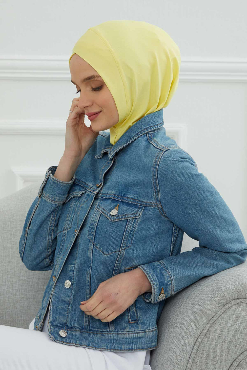 Minimalist Design Cotton Under Scarf Bonnet, Soft and Breathable Inner Hijab Cap, Easy Wear Cotton Bonnet Turban Ninja Cap,TB-4 Yellow