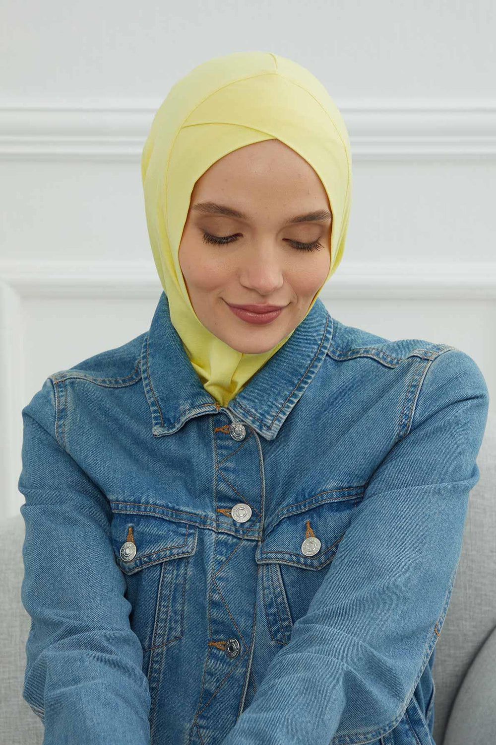 Minimalist Design Cotton Under Scarf Bonnet, Soft and Breathable Inner Hijab Cap, Easy Wear Cotton Bonnet Turban Ninja Cap,TB-4 Yellow
