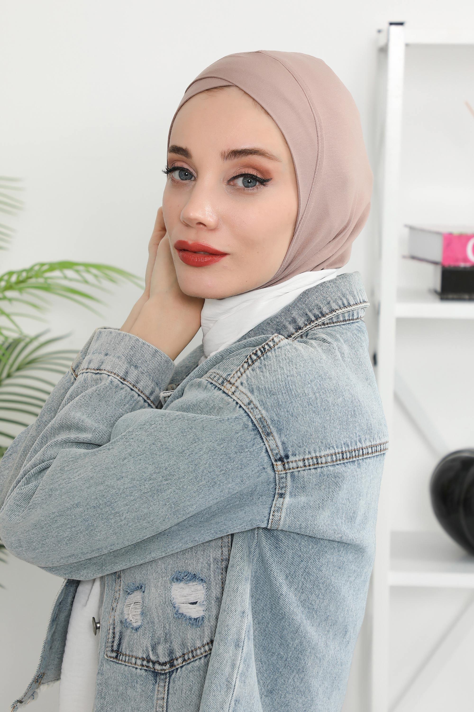Minimalist Design Cotton Under Scarf Bonnet, Soft and Breathable Inner Hijab Cap, Easy Wear Cotton Bonnet Turban Ninja Cap,TB-4 Mink