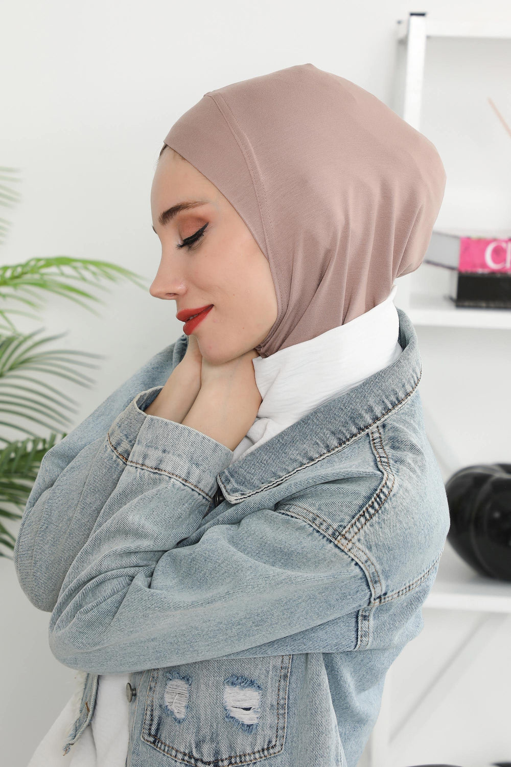 Minimalist Design Cotton Under Scarf Bonnet, Soft and Breathable Inner Hijab Cap, Easy Wear Cotton Bonnet Turban Ninja Cap,TB-4 Mink