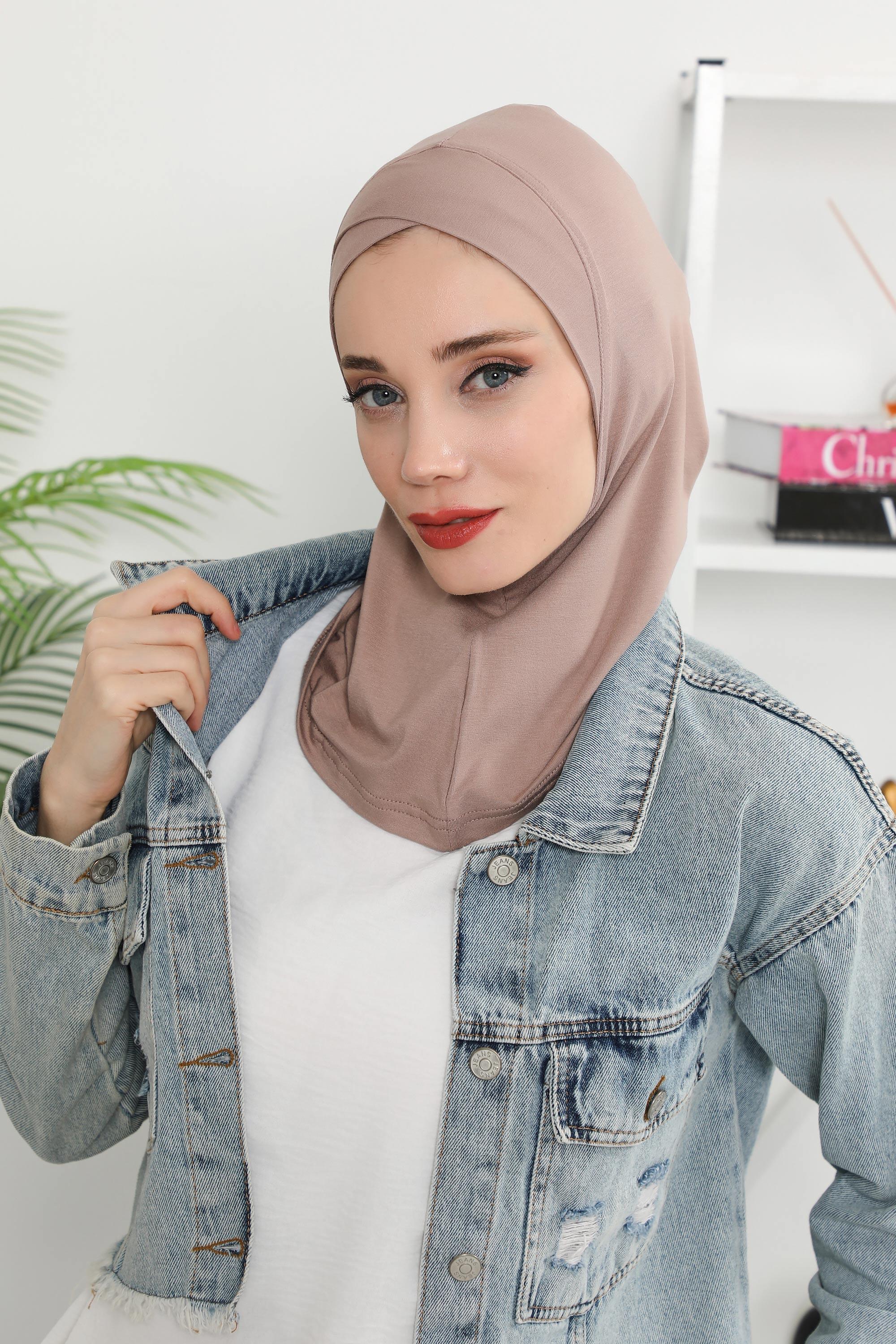 Minimalist Design Cotton Under Scarf Bonnet, Soft and Breathable Inner Hijab Cap, Easy Wear Cotton Bonnet Turban Ninja Cap,TB-4 Mink