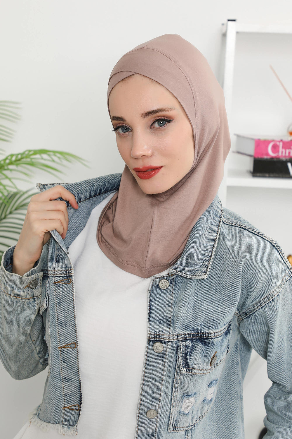Minimalist Design Cotton Under Scarf Bonnet, Soft and Breathable Inner Hijab Cap, Easy Wear Cotton Bonnet Turban Ninja Cap,TB-4 Mink