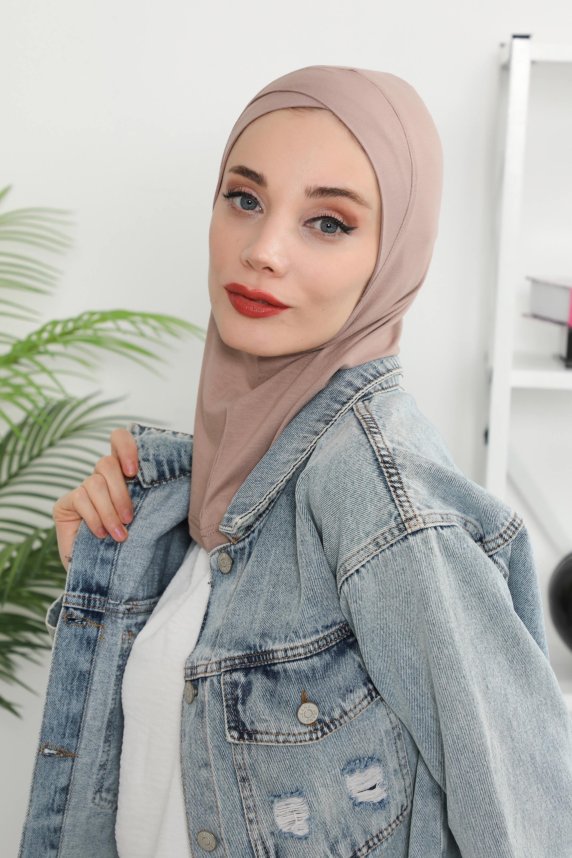 Minimalist Design Cotton Under Scarf Bonnet, Soft and Breathable Inner Hijab Cap, Easy Wear Cotton Bonnet Turban Ninja Cap,TB-4 Mink