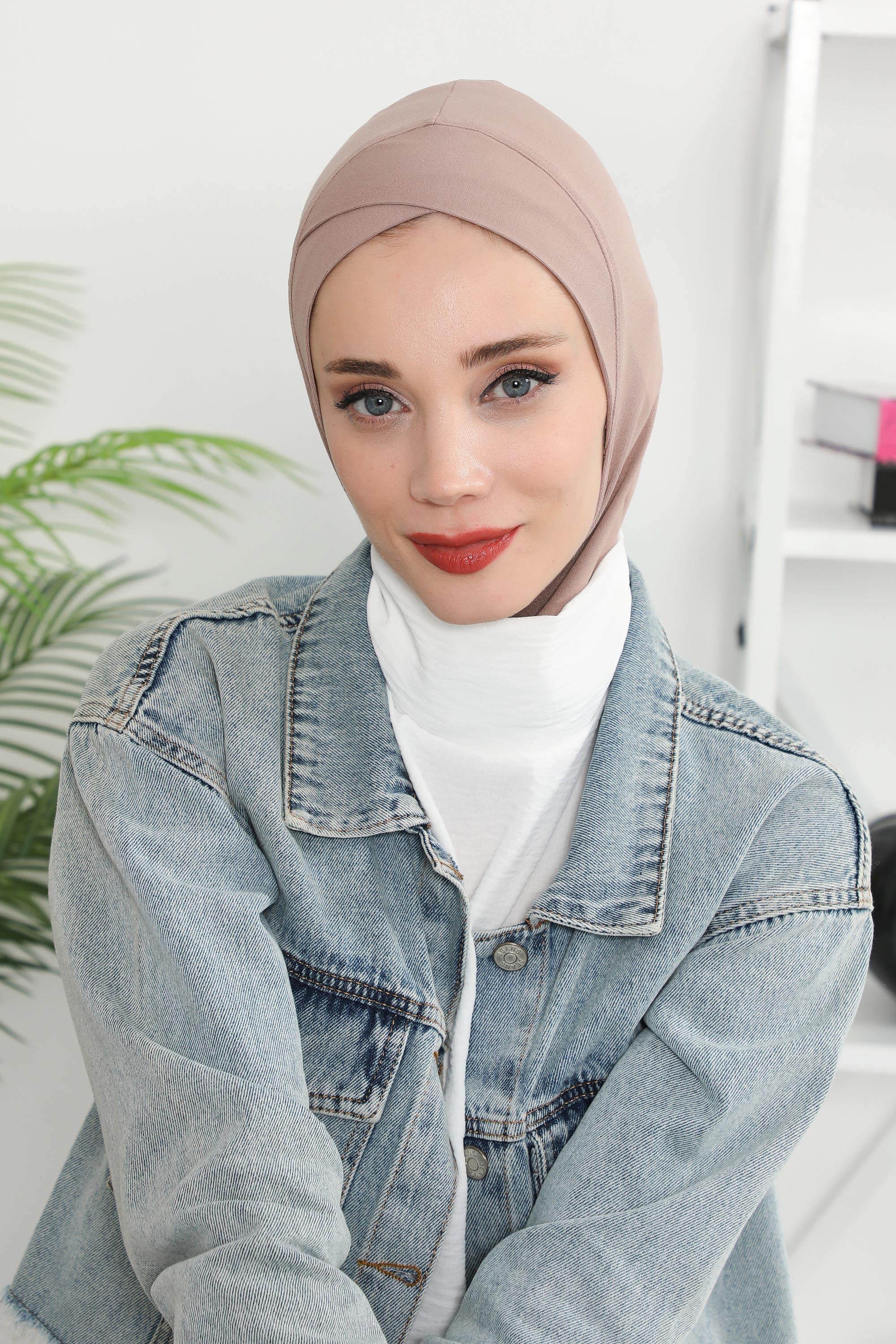 Minimalist Design Cotton Under Scarf Bonnet, Soft and Breathable Inner Hijab Cap, Easy Wear Cotton Bonnet Turban Ninja Cap,TB-4 Mink