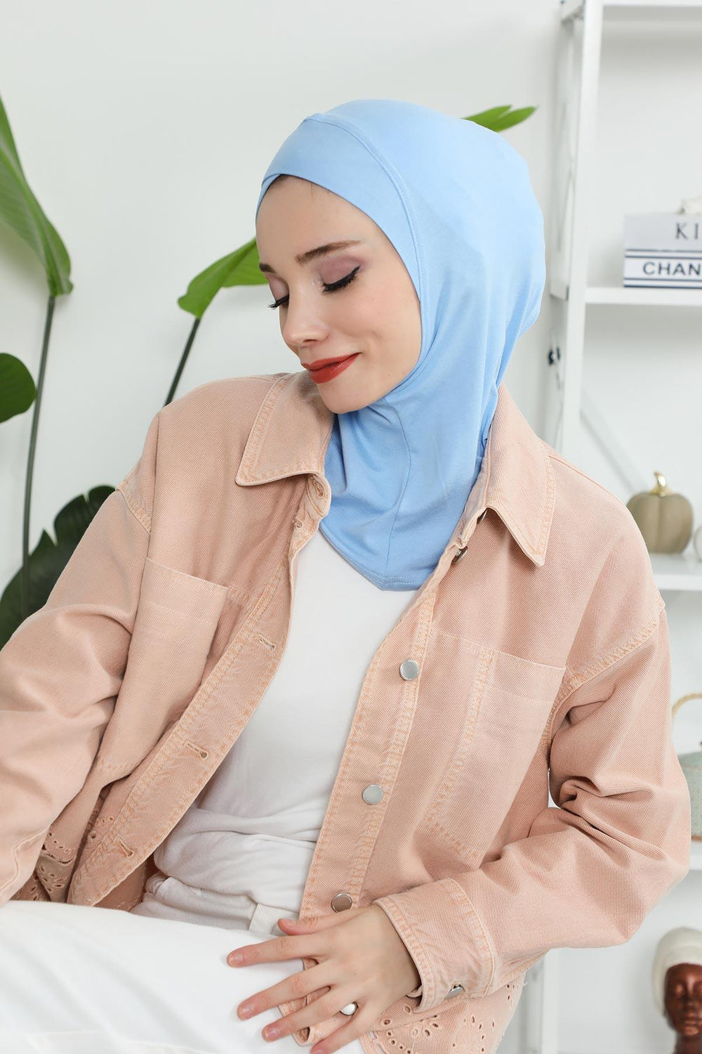 Minimalist Design Cotton Under Scarf Bonnet, Soft and Breathable Inner Hijab Cap, Easy Wear Cotton Bonnet Turban Ninja Cap,TB-4 Blue