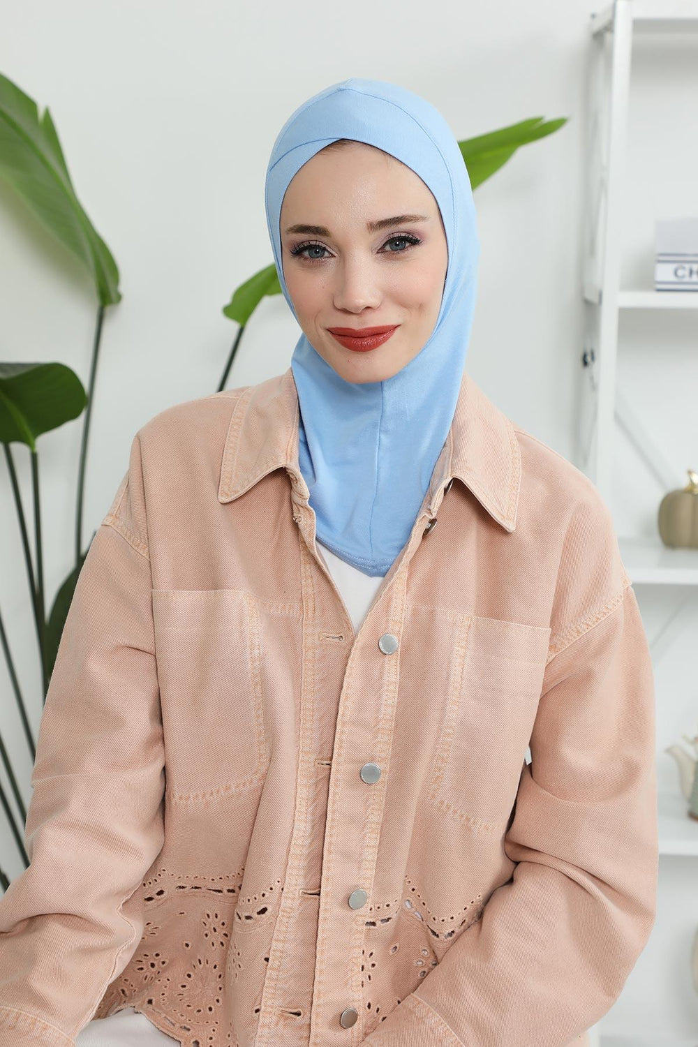 Minimalist Design Cotton Under Scarf Bonnet, Soft and Breathable Inner Hijab Cap, Easy Wear Cotton Bonnet Turban Ninja Cap,TB-4 Blue