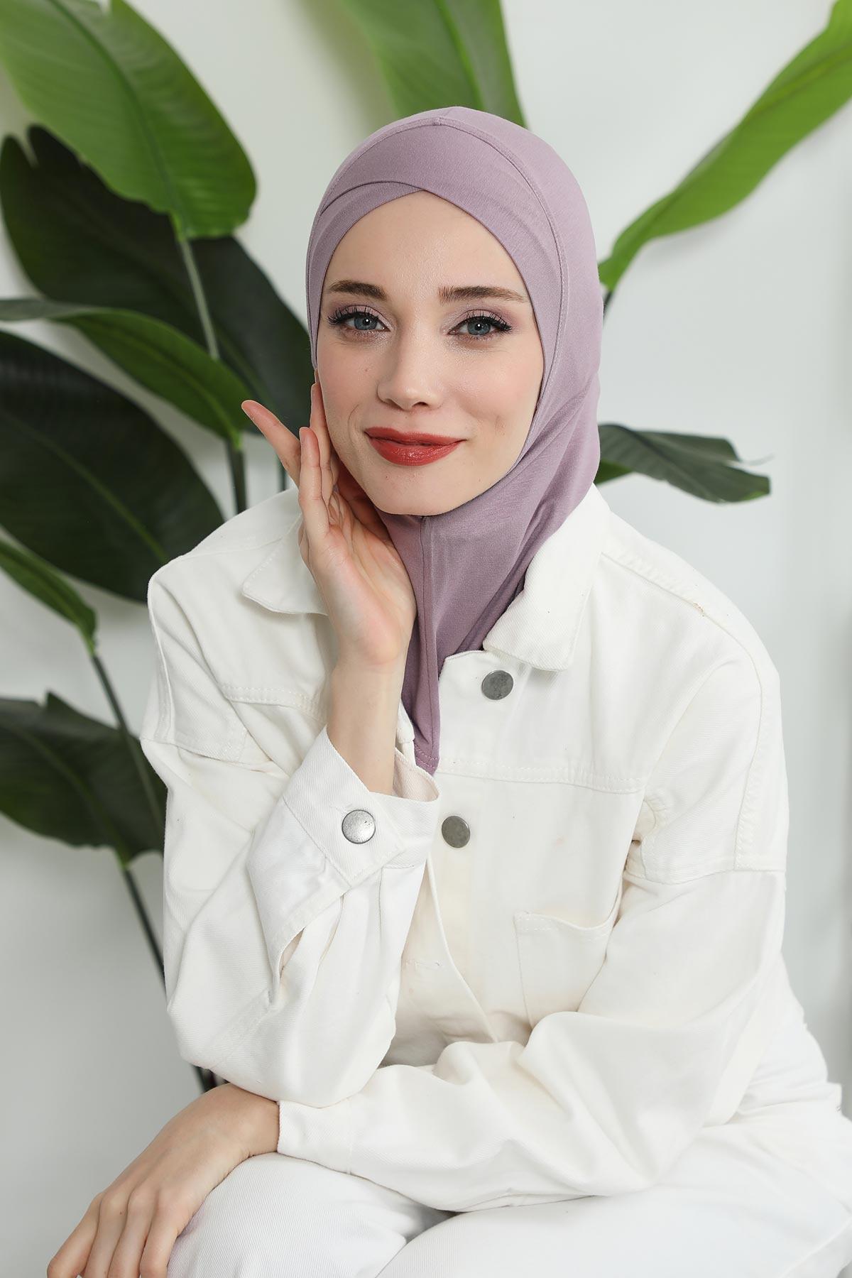 Minimalist Design Cotton Under Scarf Bonnet, Soft and Breathable Inner Hijab Cap, Easy Wear Cotton Bonnet Turban Ninja Cap,TB-4 Lilac