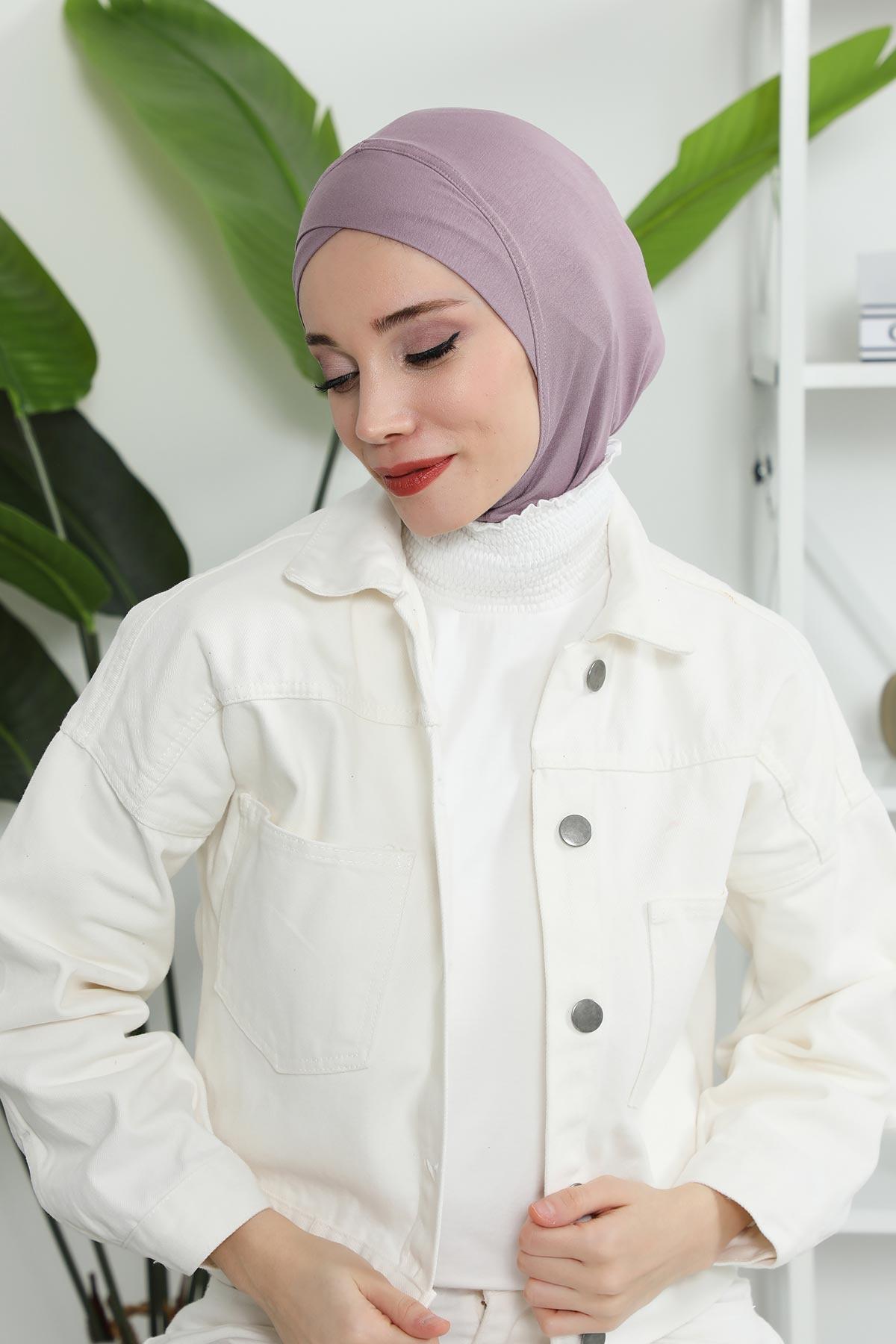 Minimalist Design Cotton Under Scarf Bonnet, Soft and Breathable Inner Hijab Cap, Easy Wear Cotton Bonnet Turban Ninja Cap,TB-4 Lilac