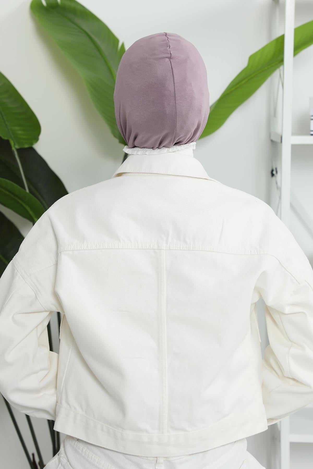 Minimalist Design Cotton Under Scarf Bonnet, Soft and Breathable Inner Hijab Cap, Easy Wear Cotton Bonnet Turban Ninja Cap,TB-4 Lilac
