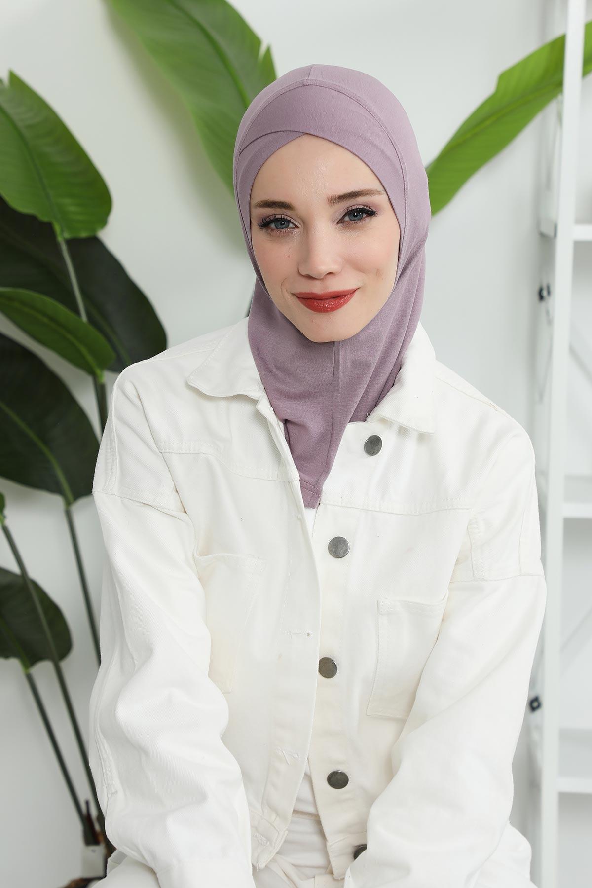 Minimalist Design Cotton Under Scarf Bonnet, Soft and Breathable Inner Hijab Cap, Easy Wear Cotton Bonnet Turban Ninja Cap,TB-4 Lilac