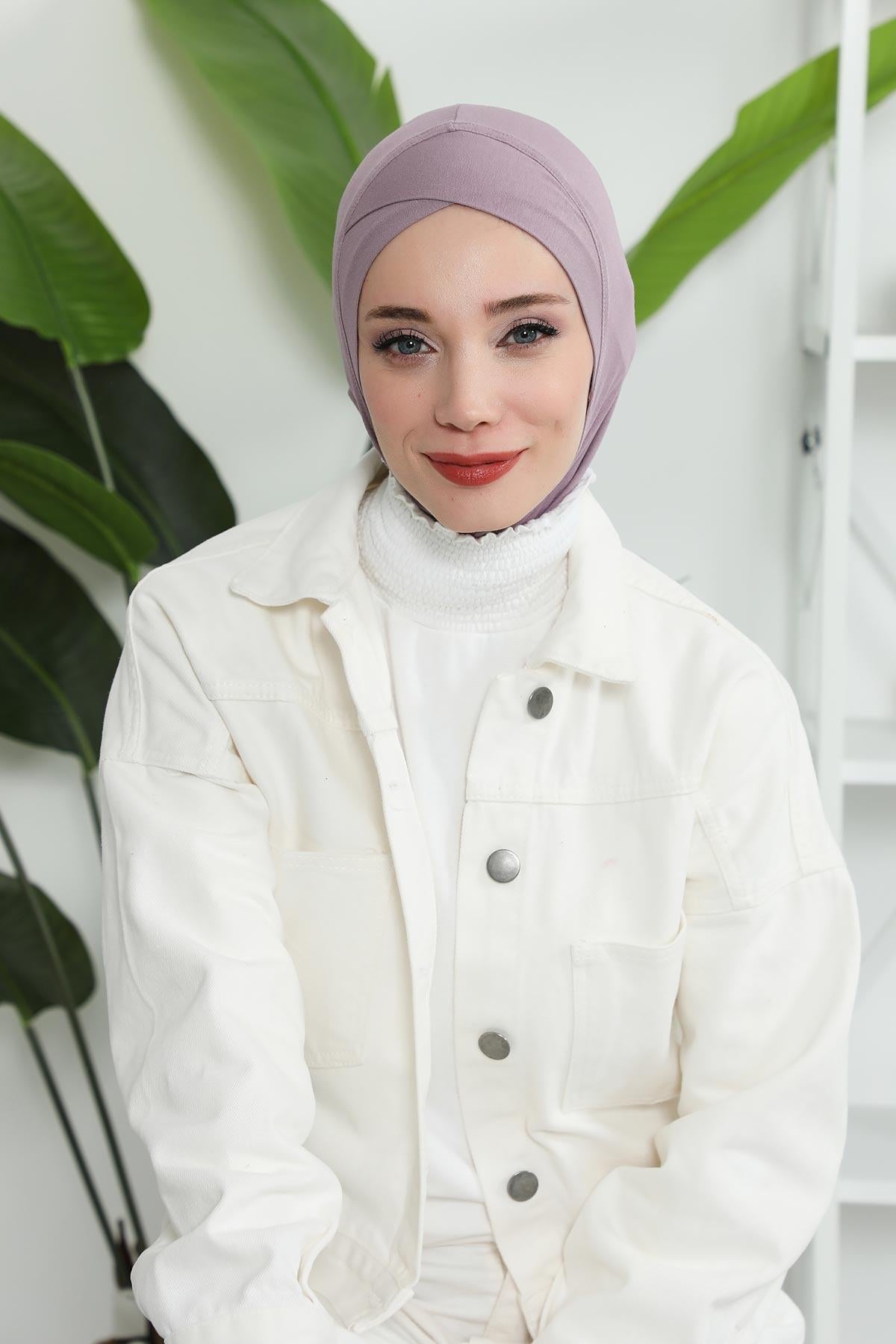 Minimalist Design Cotton Under Scarf Bonnet, Soft and Breathable Inner Hijab Cap, Easy Wear Cotton Bonnet Turban Ninja Cap,TB-4 Lilac