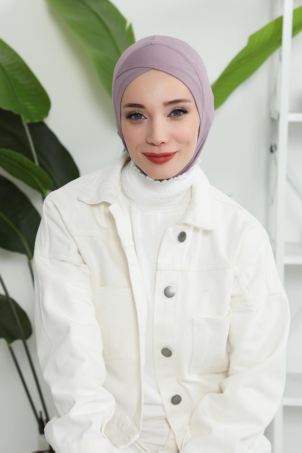 Minimalist Design Cotton Under Scarf Bonnet, Soft and Breathable Inner Hijab Cap, Easy Wear Cotton Bonnet Turban Ninja Cap,TB-4 Lilac