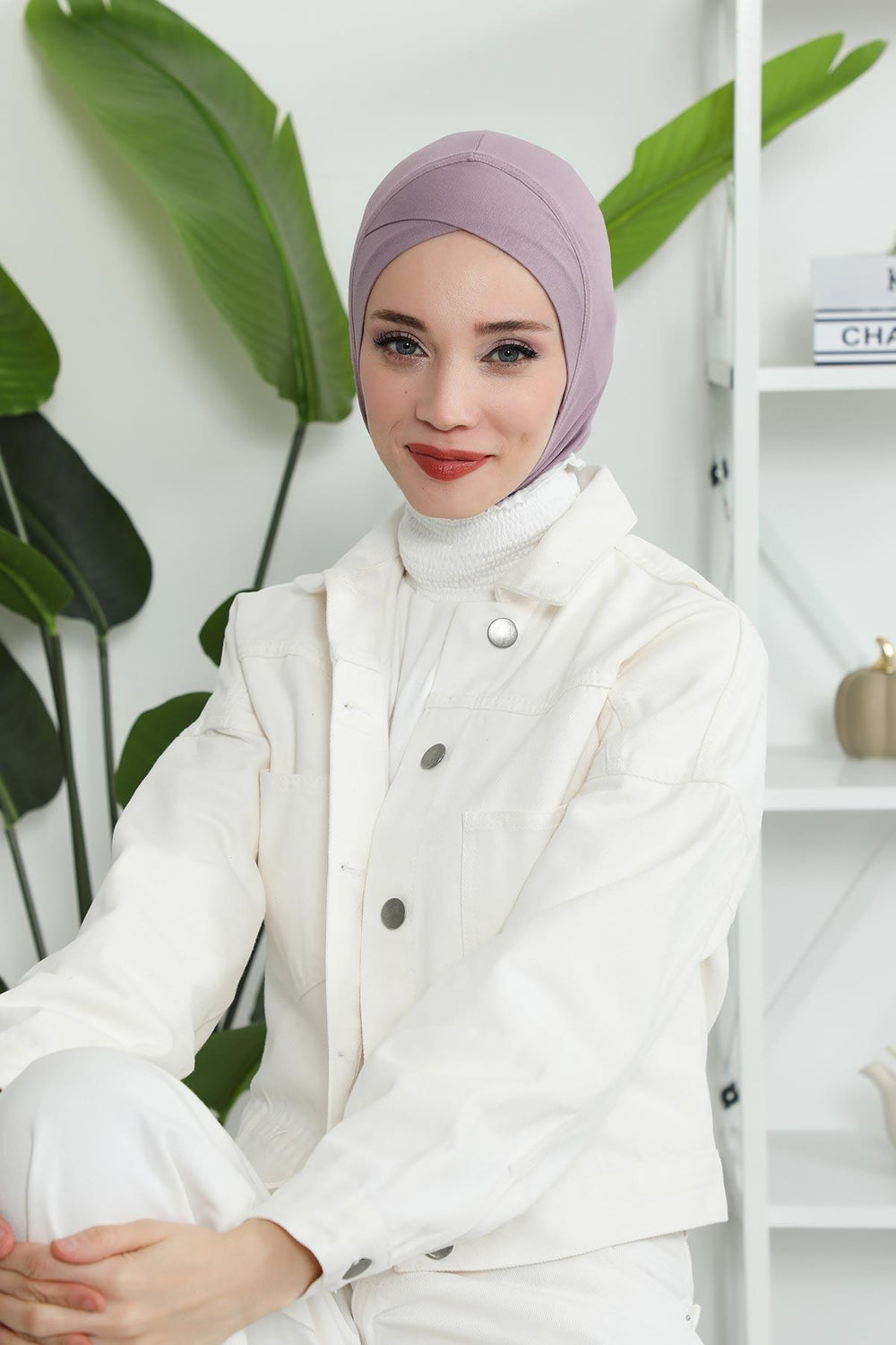 Minimalist Design Cotton Under Scarf Bonnet, Soft and Breathable Inner Hijab Cap, Easy Wear Cotton Bonnet Turban Ninja Cap,TB-4 Lilac