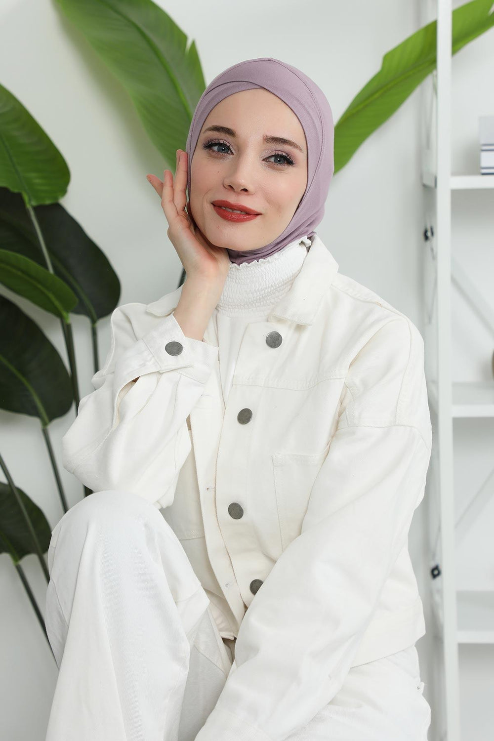 Minimalist Design Cotton Under Scarf Bonnet, Soft and Breathable Inner Hijab Cap, Easy Wear Cotton Bonnet Turban Ninja Cap,TB-4 Lilac