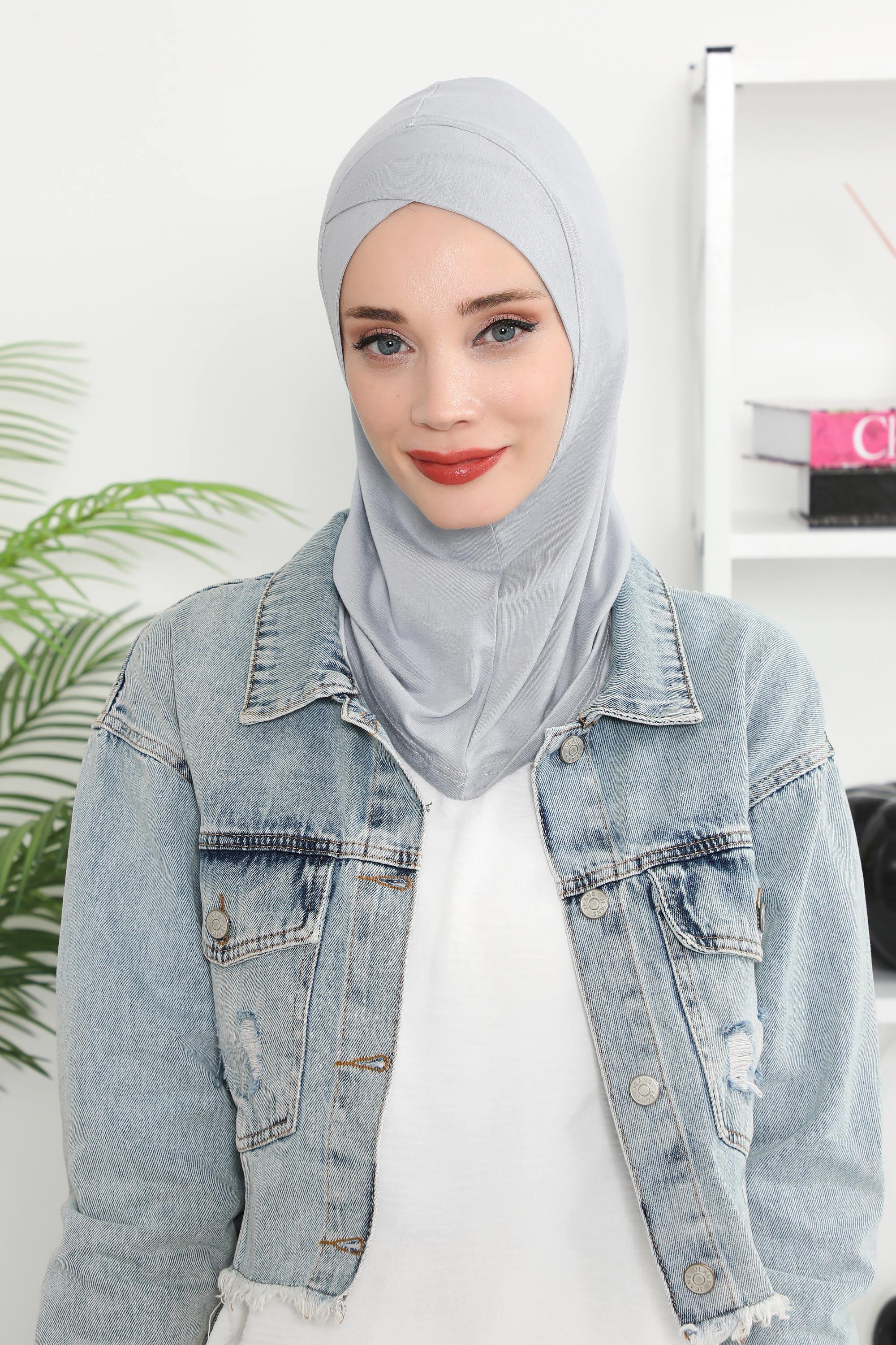 Minimalist Design Cotton Under Scarf Bonnet, Soft and Breathable Inner Hijab Cap, Easy Wear Cotton Bonnet Turban Ninja Cap,TB-4 Grey 2