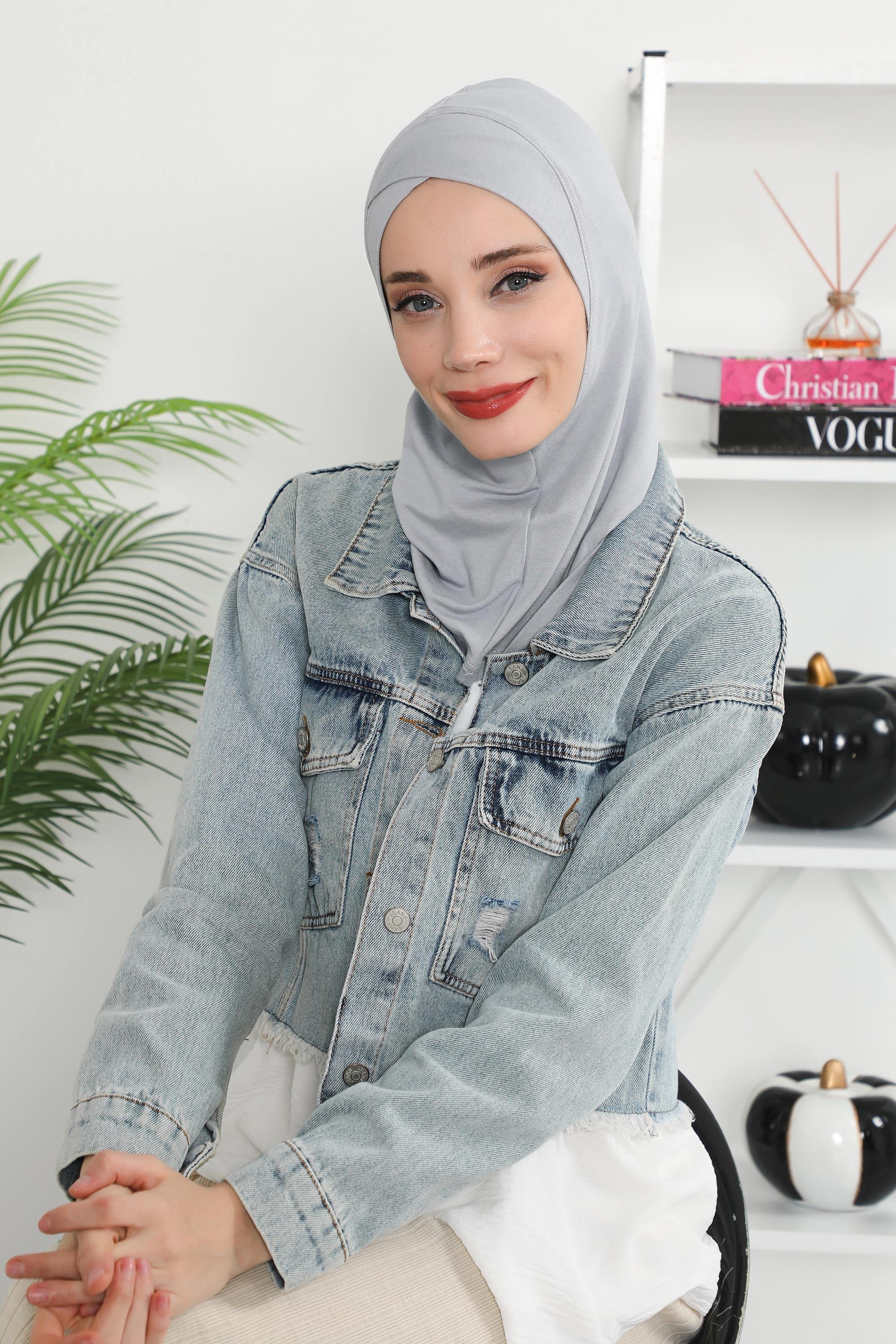 Minimalist Design Cotton Under Scarf Bonnet, Soft and Breathable Inner Hijab Cap, Easy Wear Cotton Bonnet Turban Ninja Cap,TB-4 Grey 2