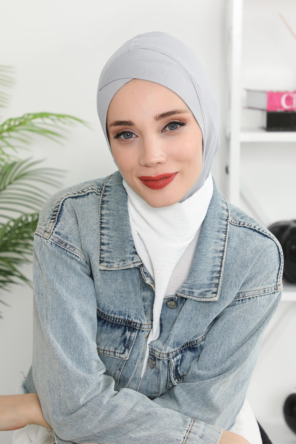 Minimalist Design Cotton Under Scarf Bonnet, Soft and Breathable Inner Hijab Cap, Easy Wear Cotton Bonnet Turban Ninja Cap,TB-4 Grey 2