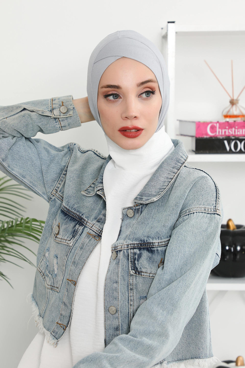 Minimalist Design Cotton Under Scarf Bonnet, Soft and Breathable Inner Hijab Cap, Easy Wear Cotton Bonnet Turban Ninja Cap,TB-4 Grey 2