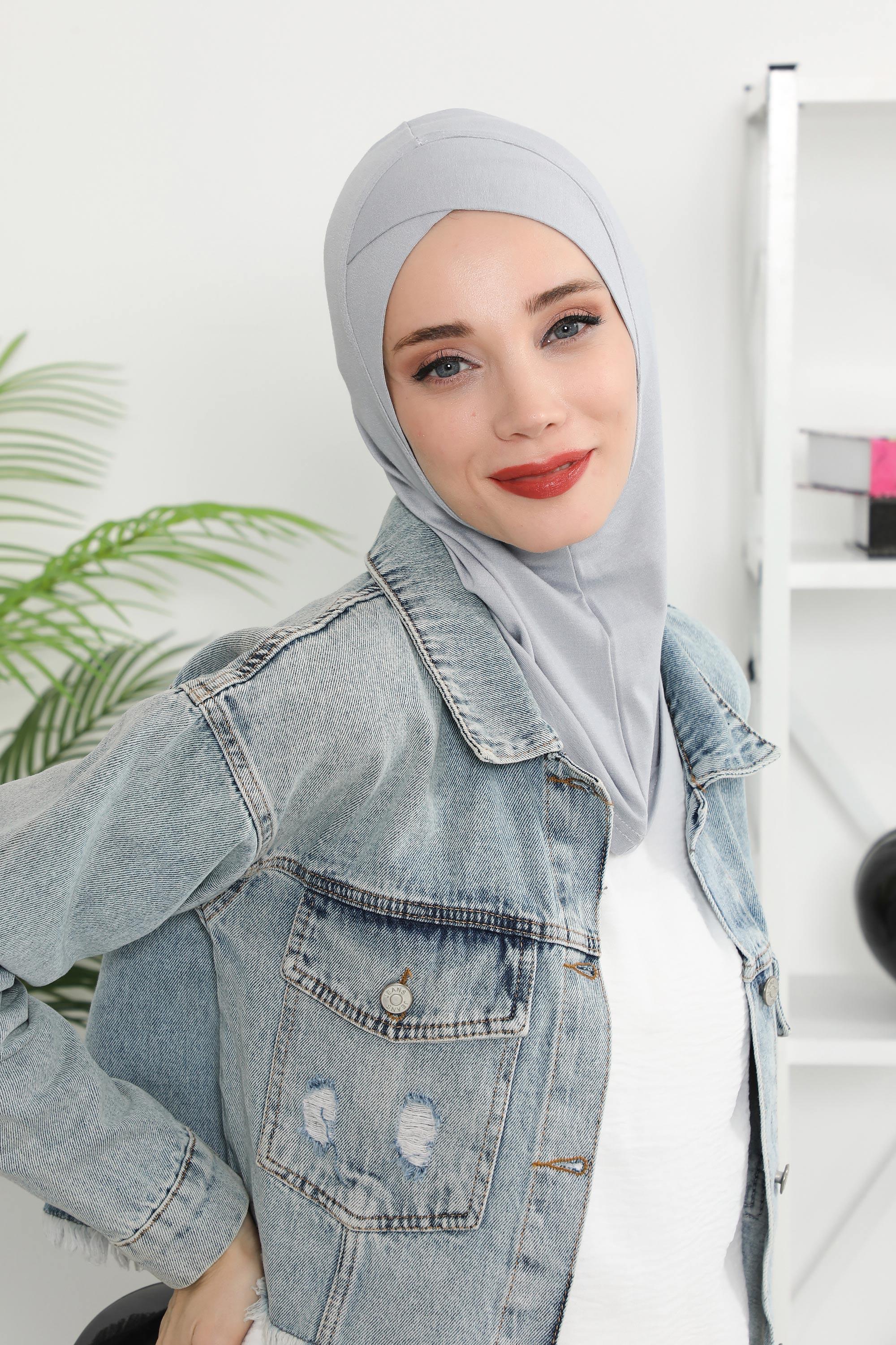 Minimalist Design Cotton Under Scarf Bonnet, Soft and Breathable Inner Hijab Cap, Easy Wear Cotton Bonnet Turban Ninja Cap,TB-4 Grey 2