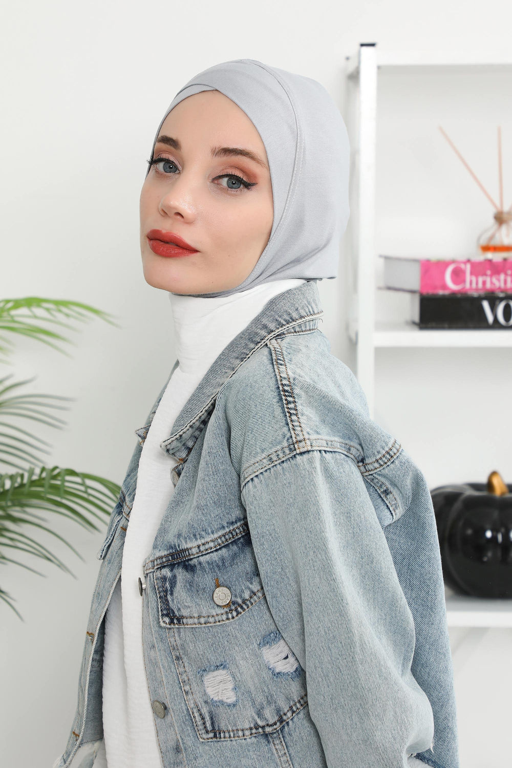 Minimalist Design Cotton Under Scarf Bonnet, Soft and Breathable Inner Hijab Cap, Easy Wear Cotton Bonnet Turban Ninja Cap,TB-4 Grey 2