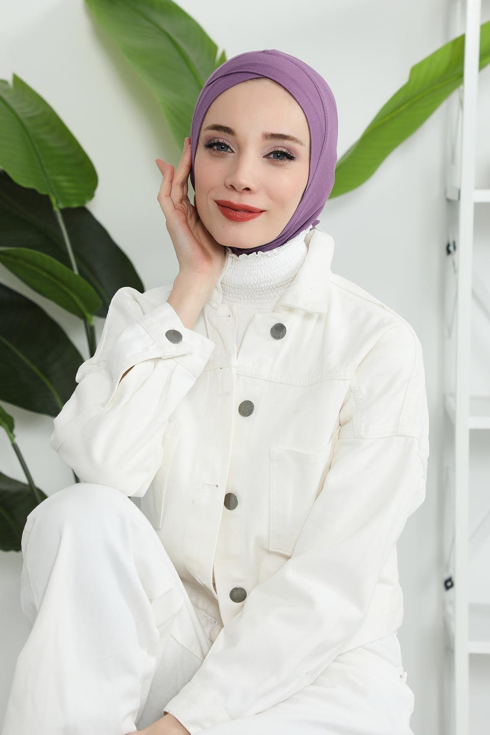 Minimalist Design Cotton Under Scarf Bonnet, Soft and Breathable Inner Hijab Cap, Easy Wear Cotton Bonnet Turban Ninja Cap,TB-4 Purple 2