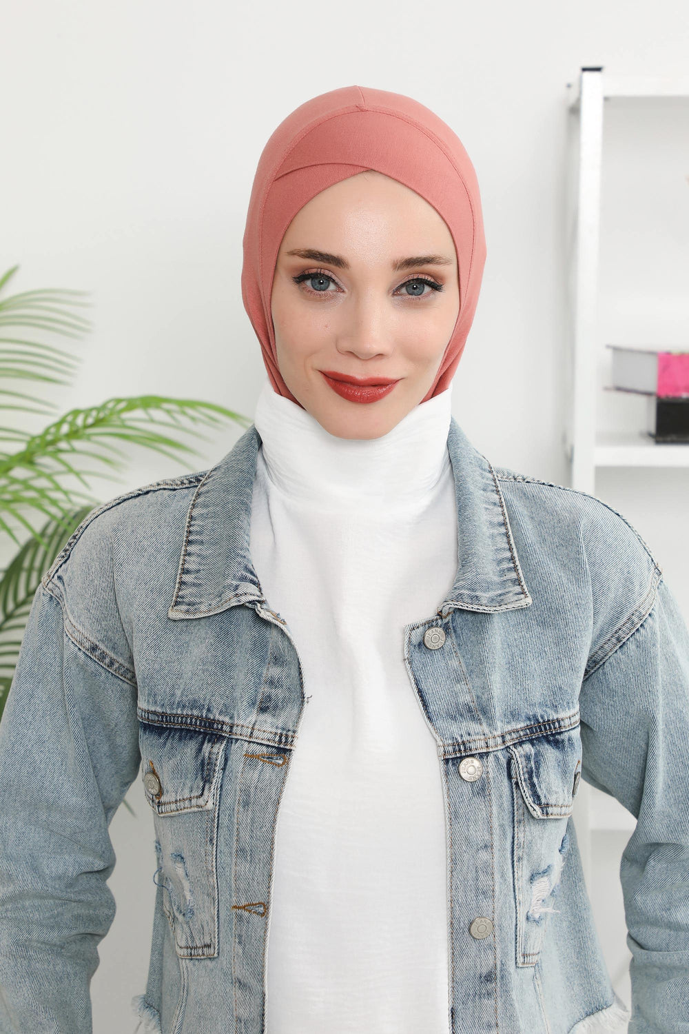 Minimalist Design Cotton Under Scarf Bonnet, Soft and Breathable Inner Hijab Cap, Easy Wear Cotton Bonnet Turban Ninja Cap,TB-4 Salmon