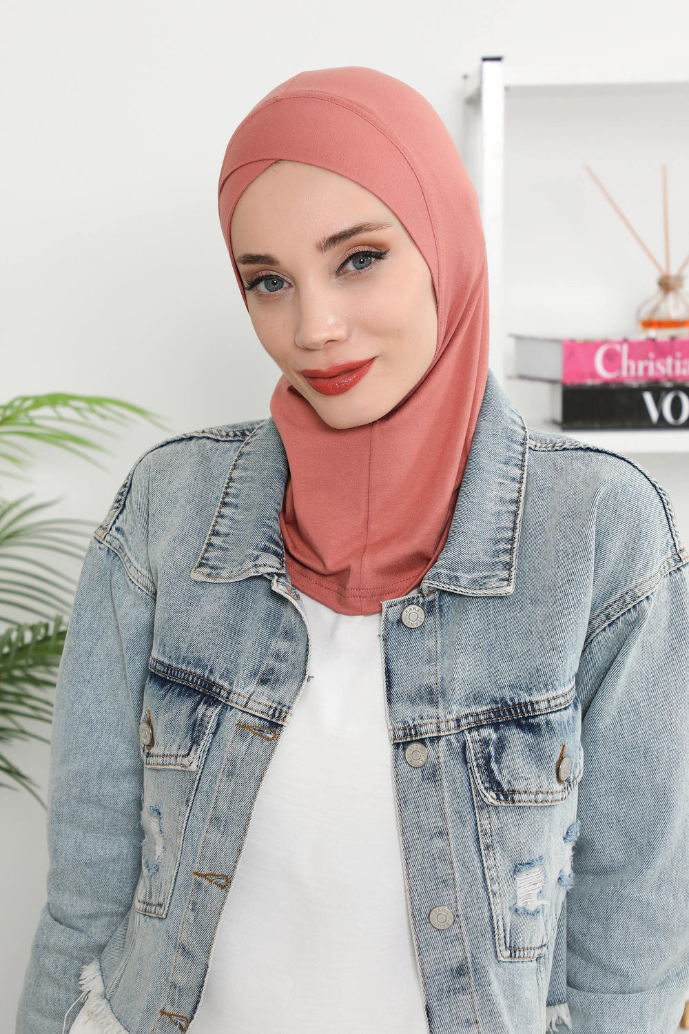 Minimalist Design Cotton Under Scarf Bonnet, Soft and Breathable Inner Hijab Cap, Easy Wear Cotton Bonnet Turban Ninja Cap,TB-4 Salmon