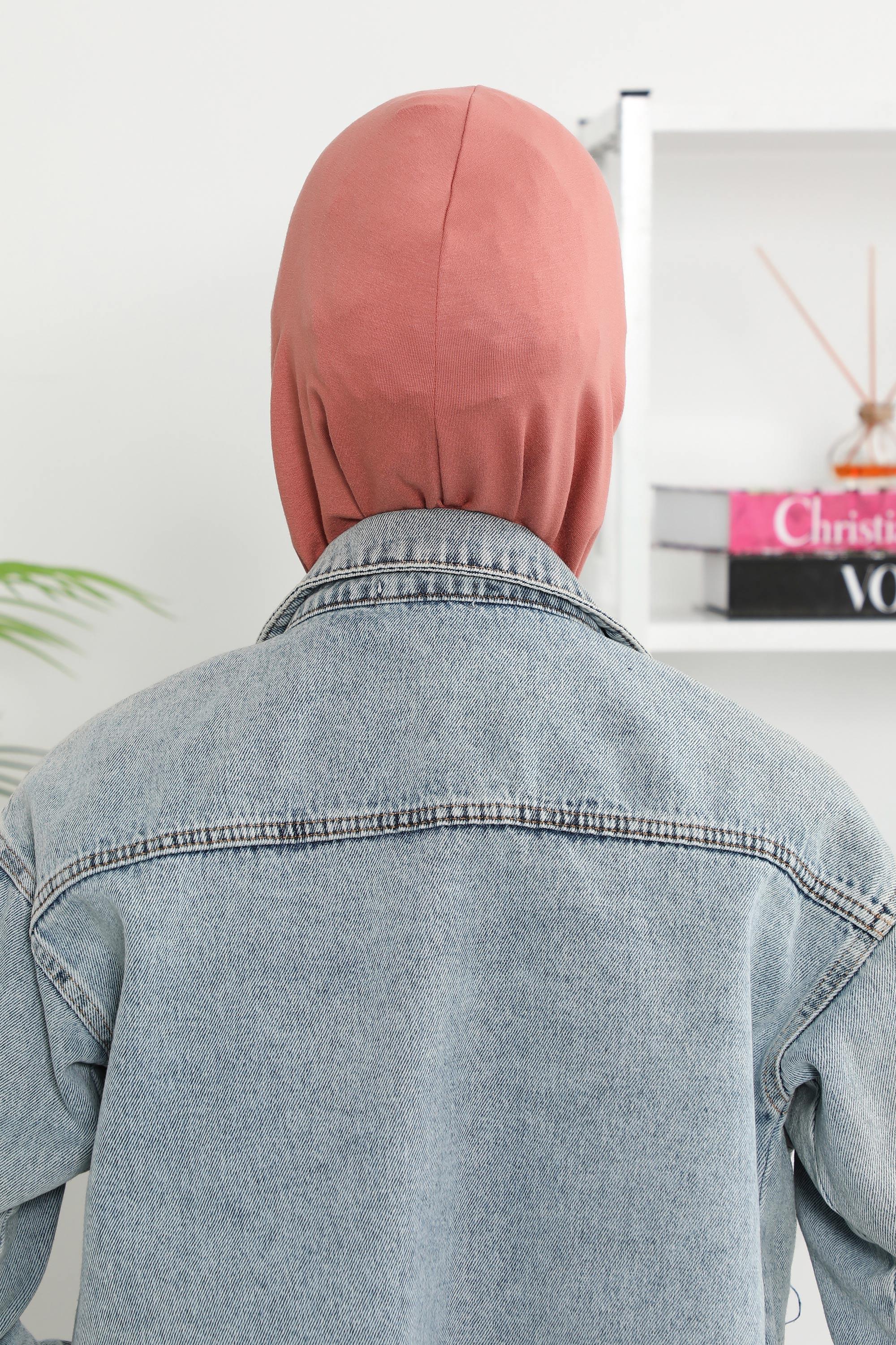 Minimalist Design Cotton Under Scarf Bonnet, Soft and Breathable Inner Hijab Cap, Easy Wear Cotton Bonnet Turban Ninja Cap,TB-4 Salmon