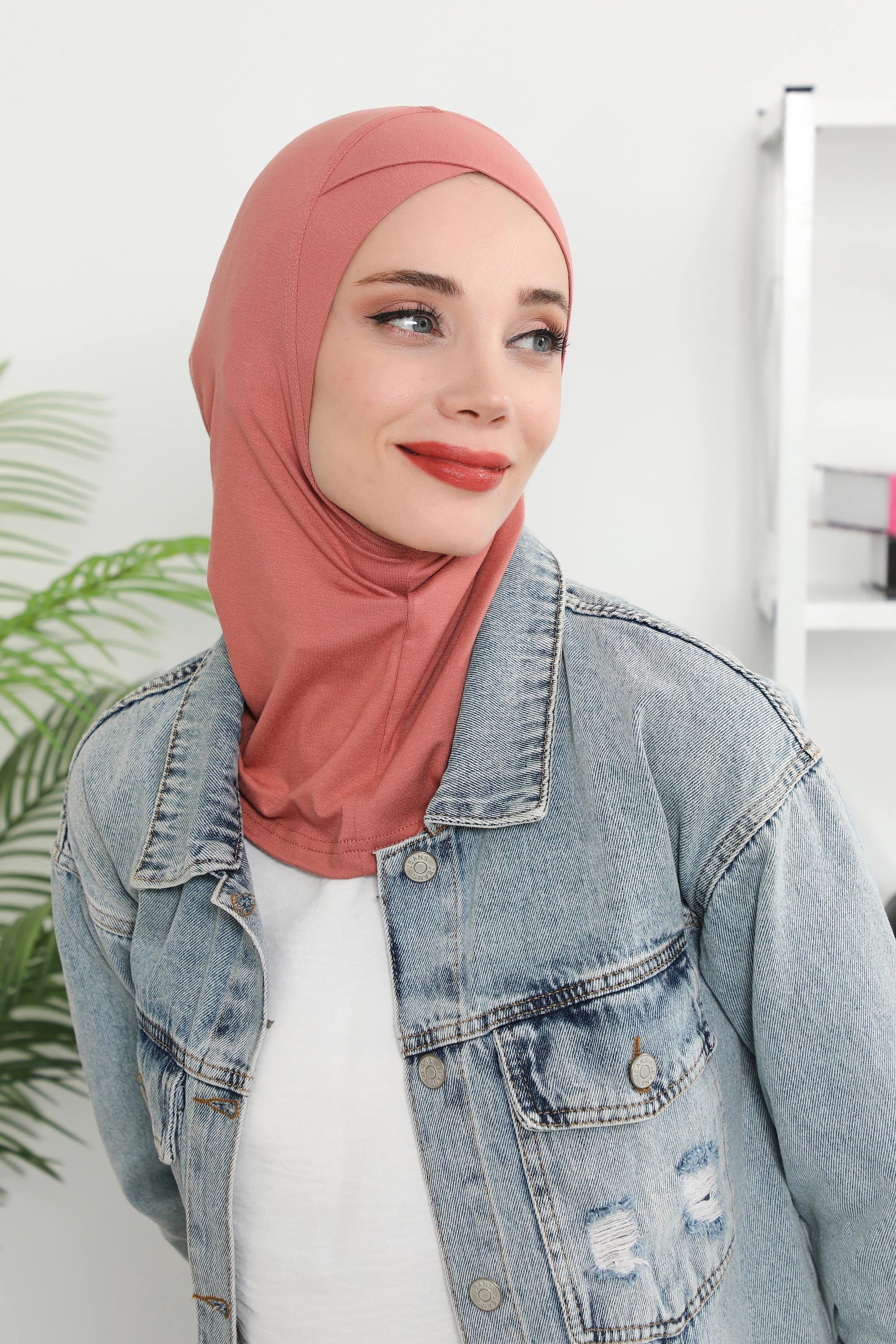 Minimalist Design Cotton Under Scarf Bonnet, Soft and Breathable Inner Hijab Cap, Easy Wear Cotton Bonnet Turban Ninja Cap,TB-4 Salmon