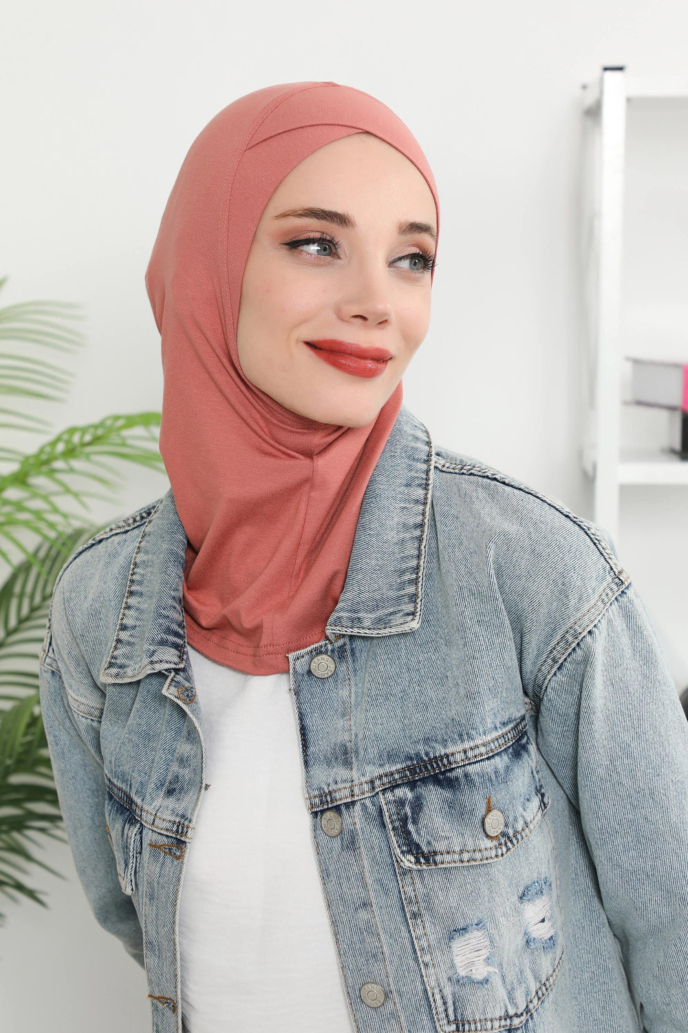 Minimalist Design Cotton Under Scarf Bonnet, Soft and Breathable Inner Hijab Cap, Easy Wear Cotton Bonnet Turban Ninja Cap,TB-4 Salmon