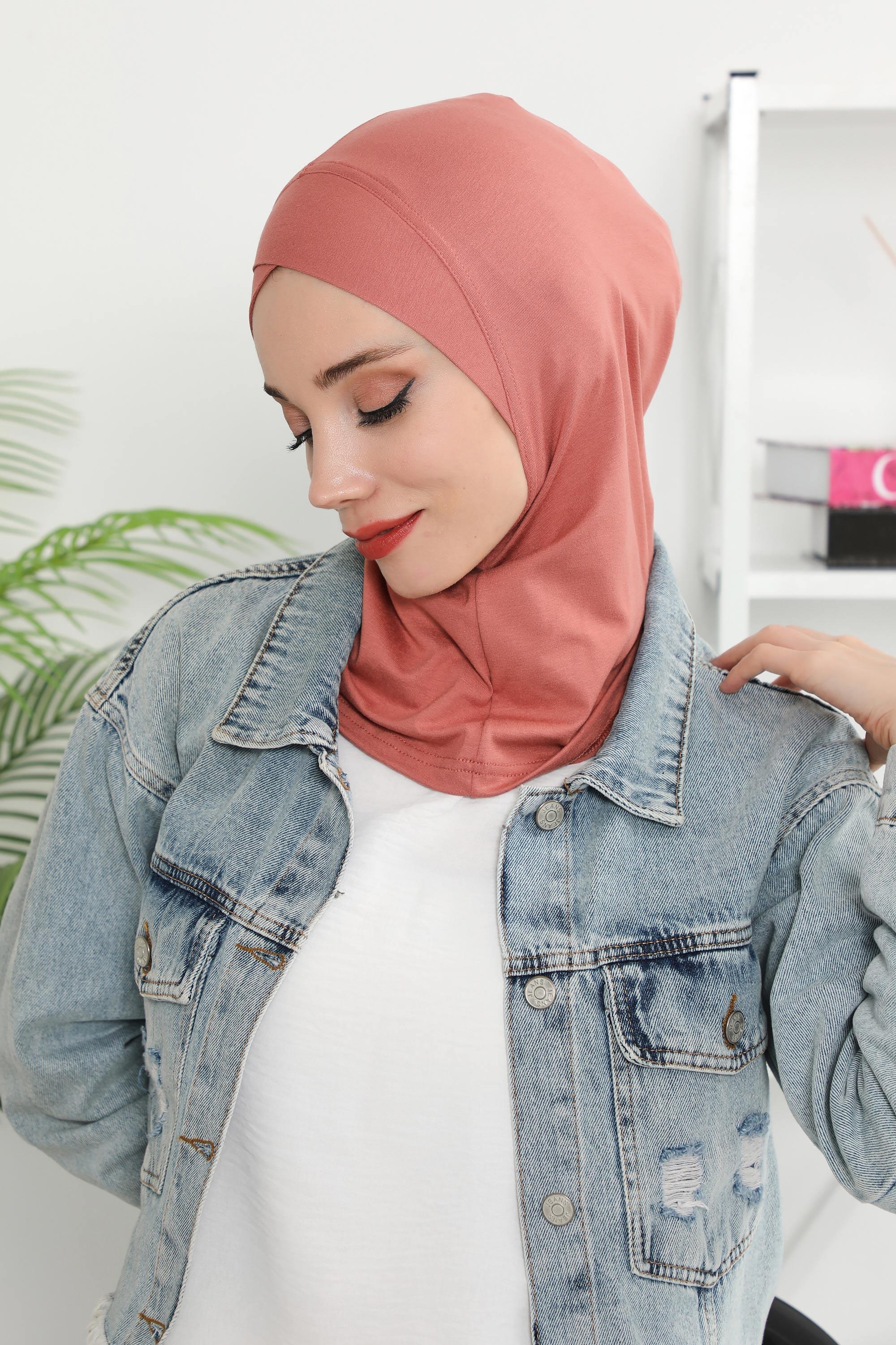 Minimalist Design Cotton Under Scarf Bonnet, Soft and Breathable Inner Hijab Cap, Easy Wear Cotton Bonnet Turban Ninja Cap,TB-4 Salmon