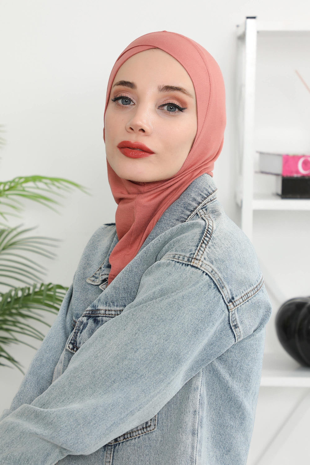 Minimalist Design Cotton Under Scarf Bonnet, Soft and Breathable Inner Hijab Cap, Easy Wear Cotton Bonnet Turban Ninja Cap,TB-4 Salmon