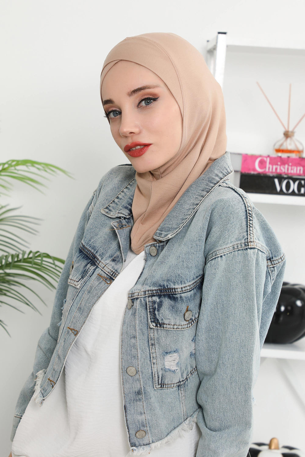 Minimalist Design Cotton Under Scarf Bonnet, Soft and Breathable Inner Hijab Cap, Easy Wear Cotton Bonnet Turban Ninja Cap,TB-4 Sand Brown