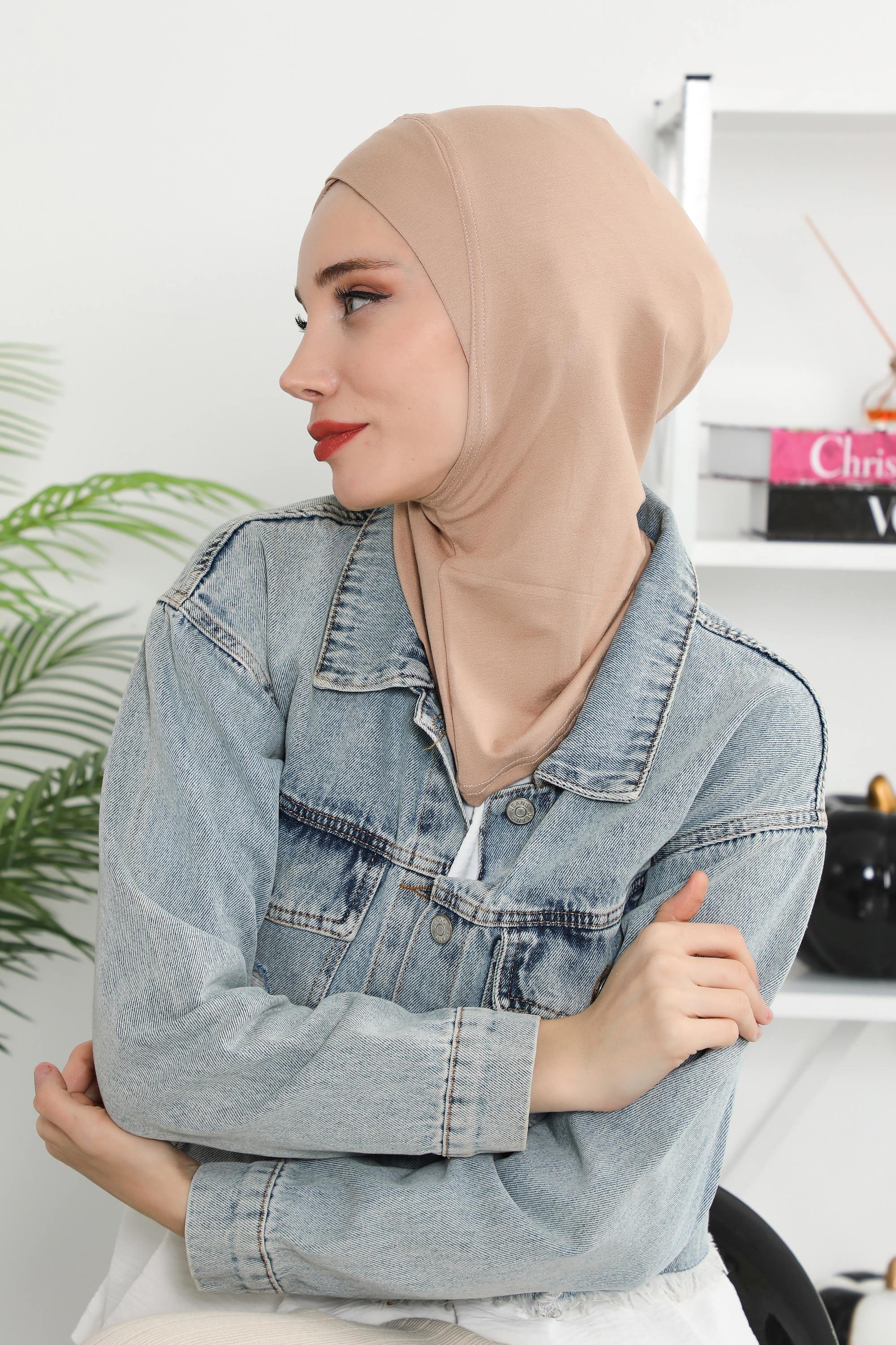Minimalist Design Cotton Under Scarf Bonnet, Soft and Breathable Inner Hijab Cap, Easy Wear Cotton Bonnet Turban Ninja Cap,TB-4 Sand Brown