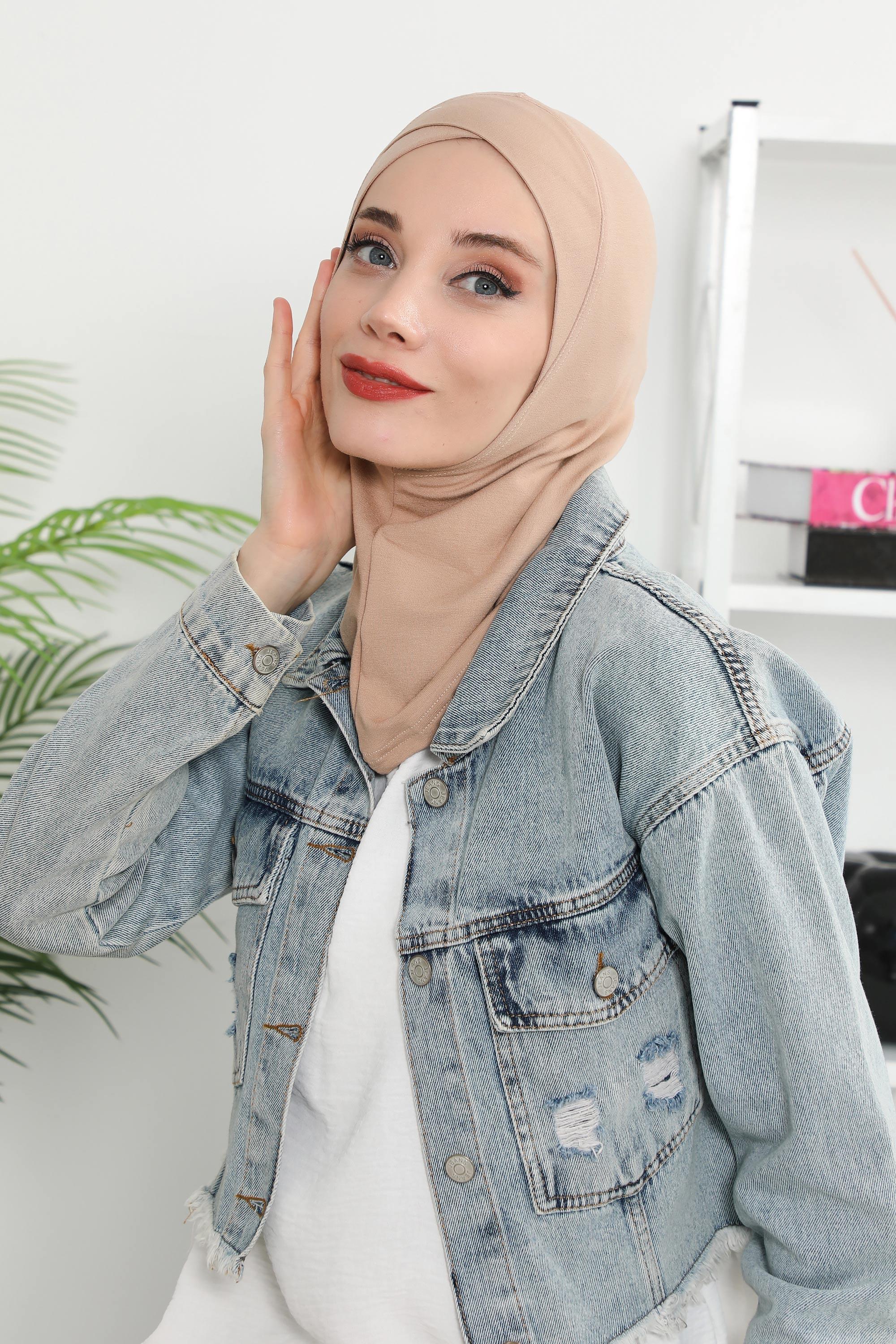 Minimalist Design Cotton Under Scarf Bonnet, Soft and Breathable Inner Hijab Cap, Easy Wear Cotton Bonnet Turban Ninja Cap,TB-4 Sand Brown