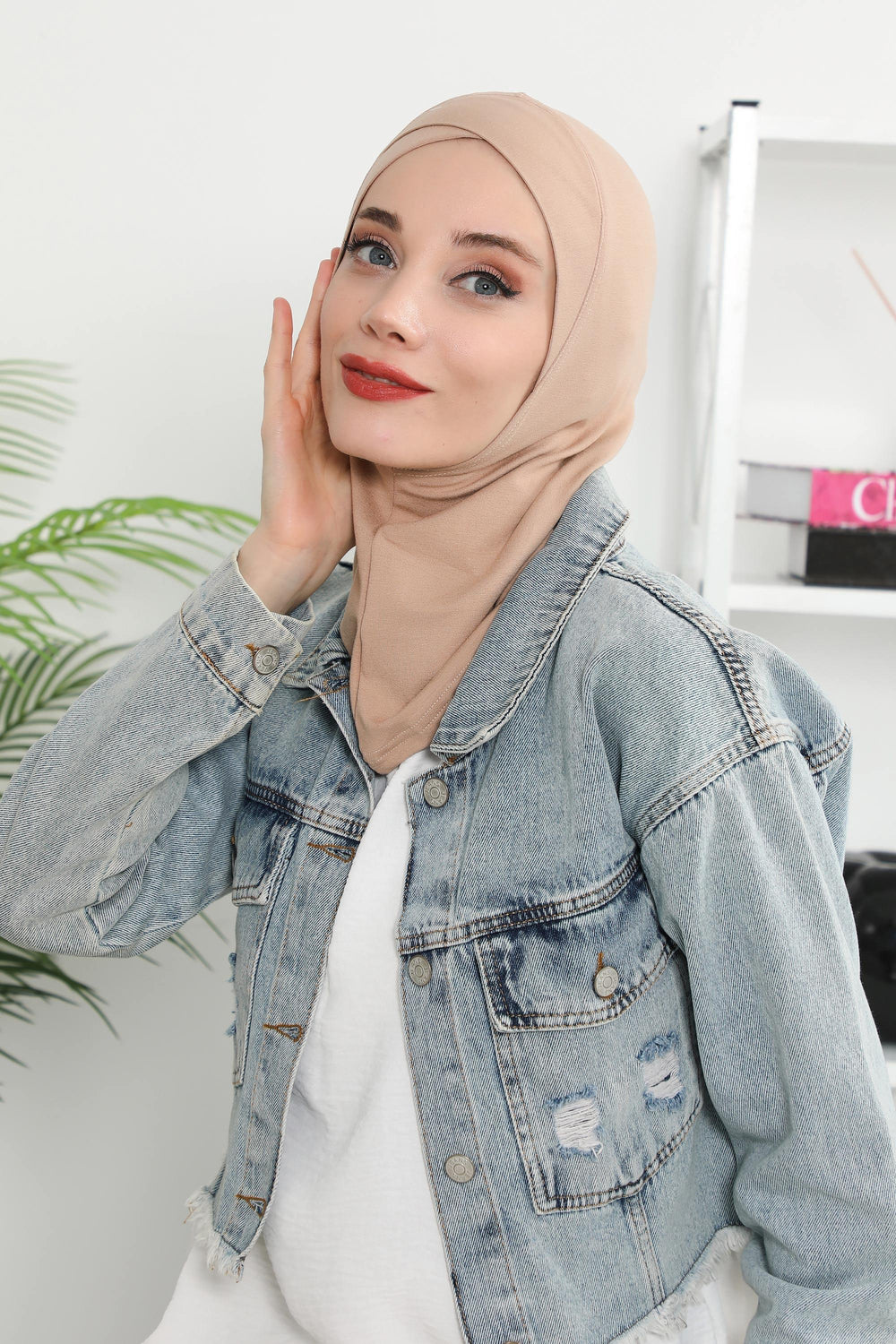 Minimalist Design Cotton Under Scarf Bonnet, Soft and Breathable Inner Hijab Cap, Easy Wear Cotton Bonnet Turban Ninja Cap,TB-4 Sand Brown