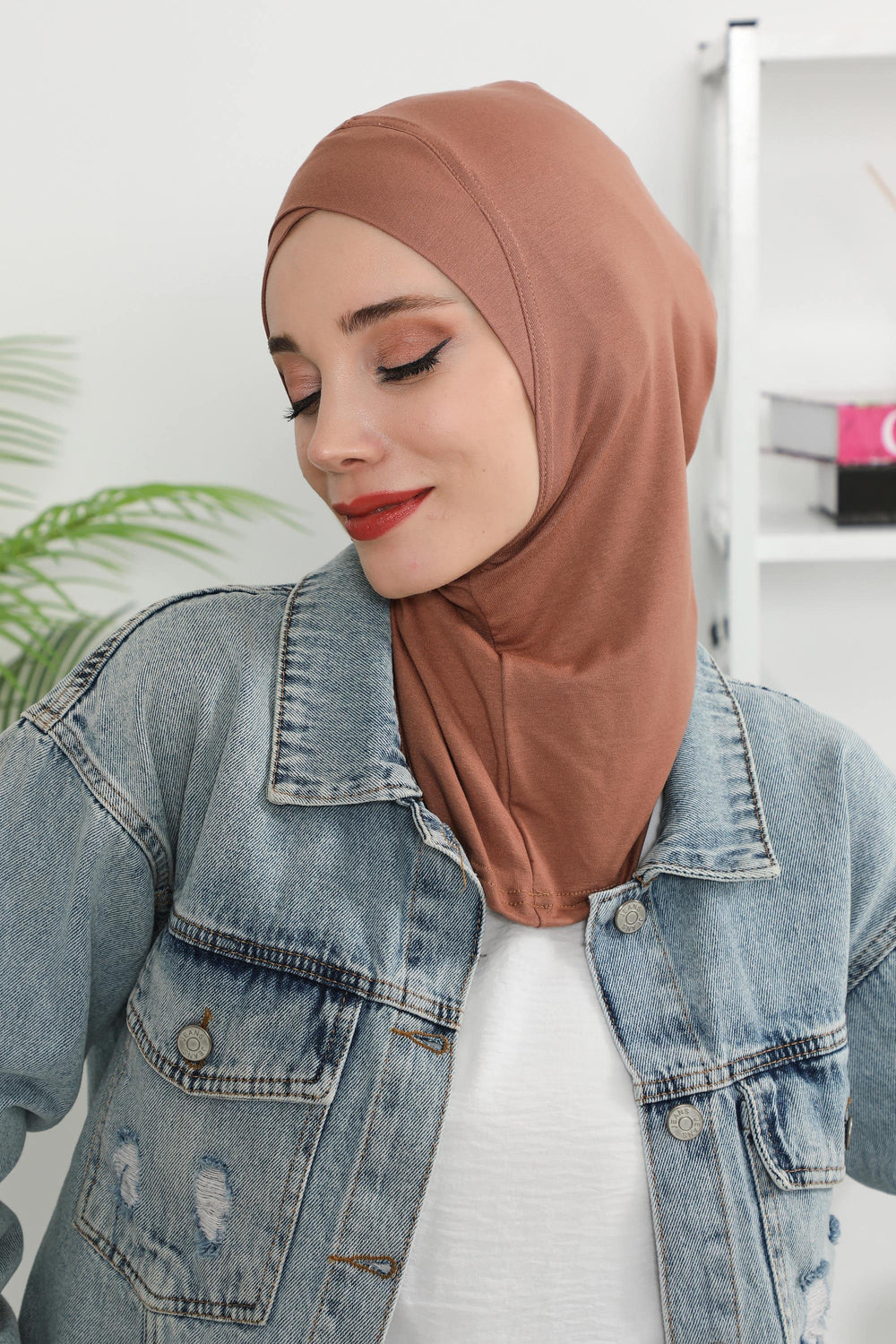Minimalist Design Cotton Under Scarf Bonnet, Soft and Breathable Inner Hijab Cap, Easy Wear Cotton Bonnet Turban Ninja Cap,TB-4 Caramel Brown